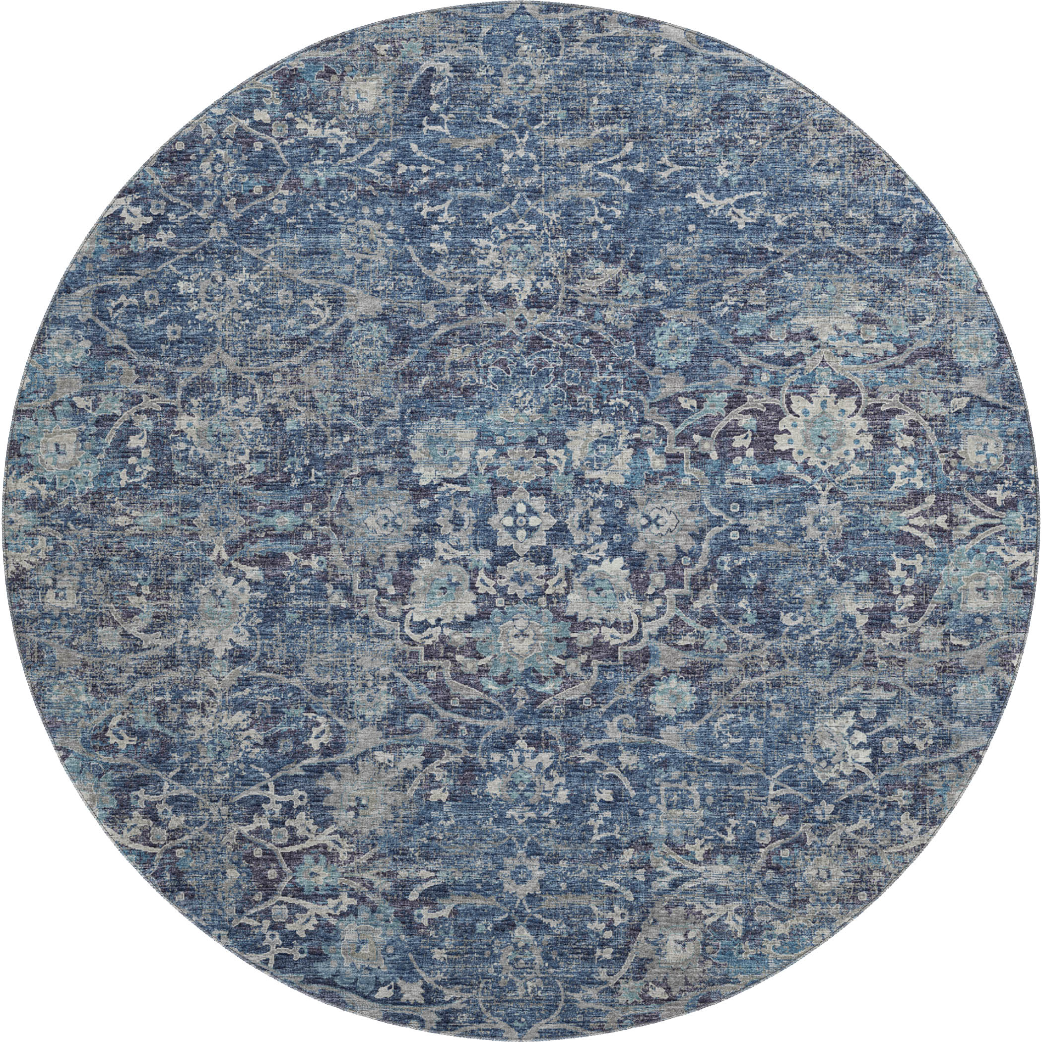 Queenstown Machine Washable Traditional Blue Rug 8' x 8' #shape_Round