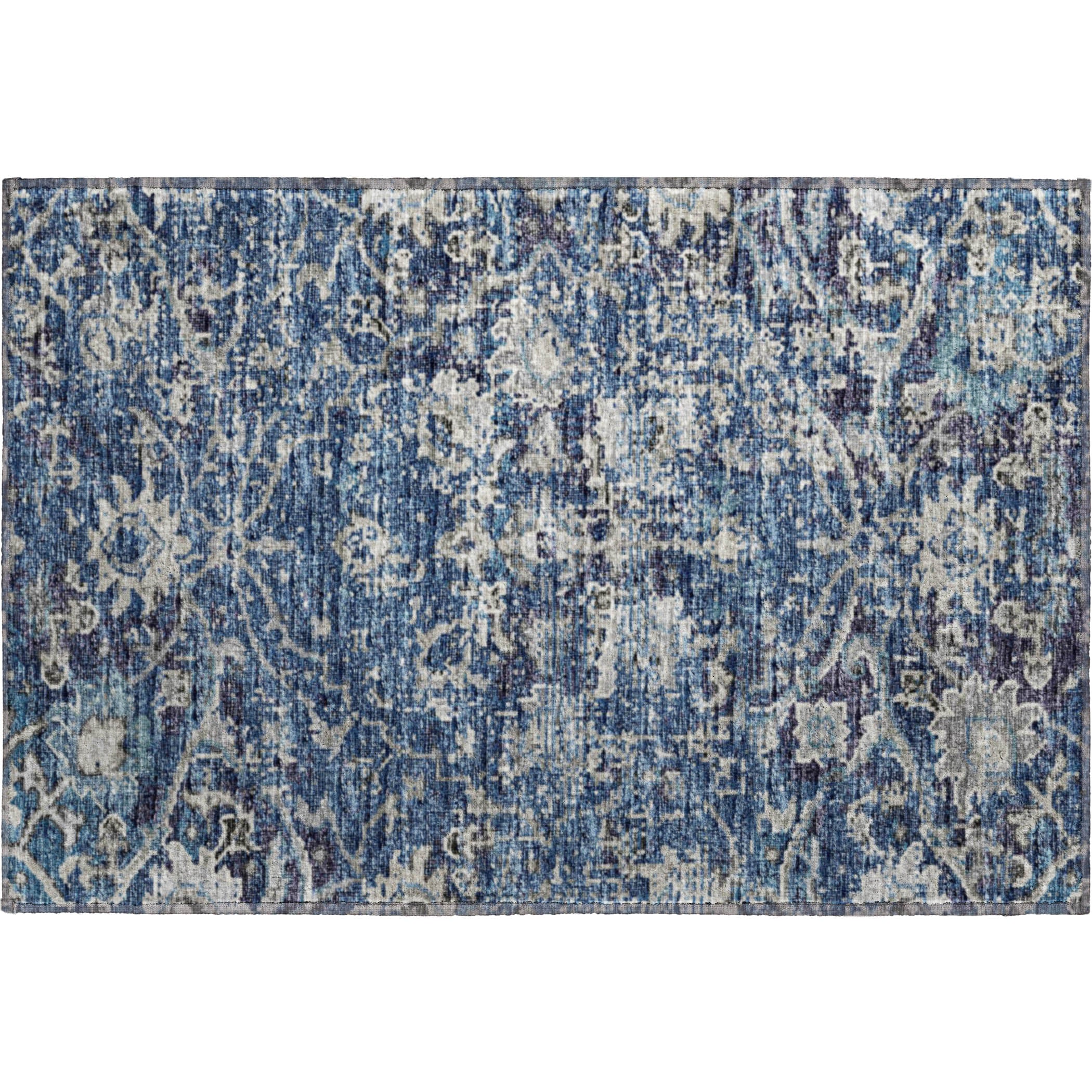 Queenstown Machine Washable Traditional Blue Rug 1'8" x 2'6" #shape_Rectangle