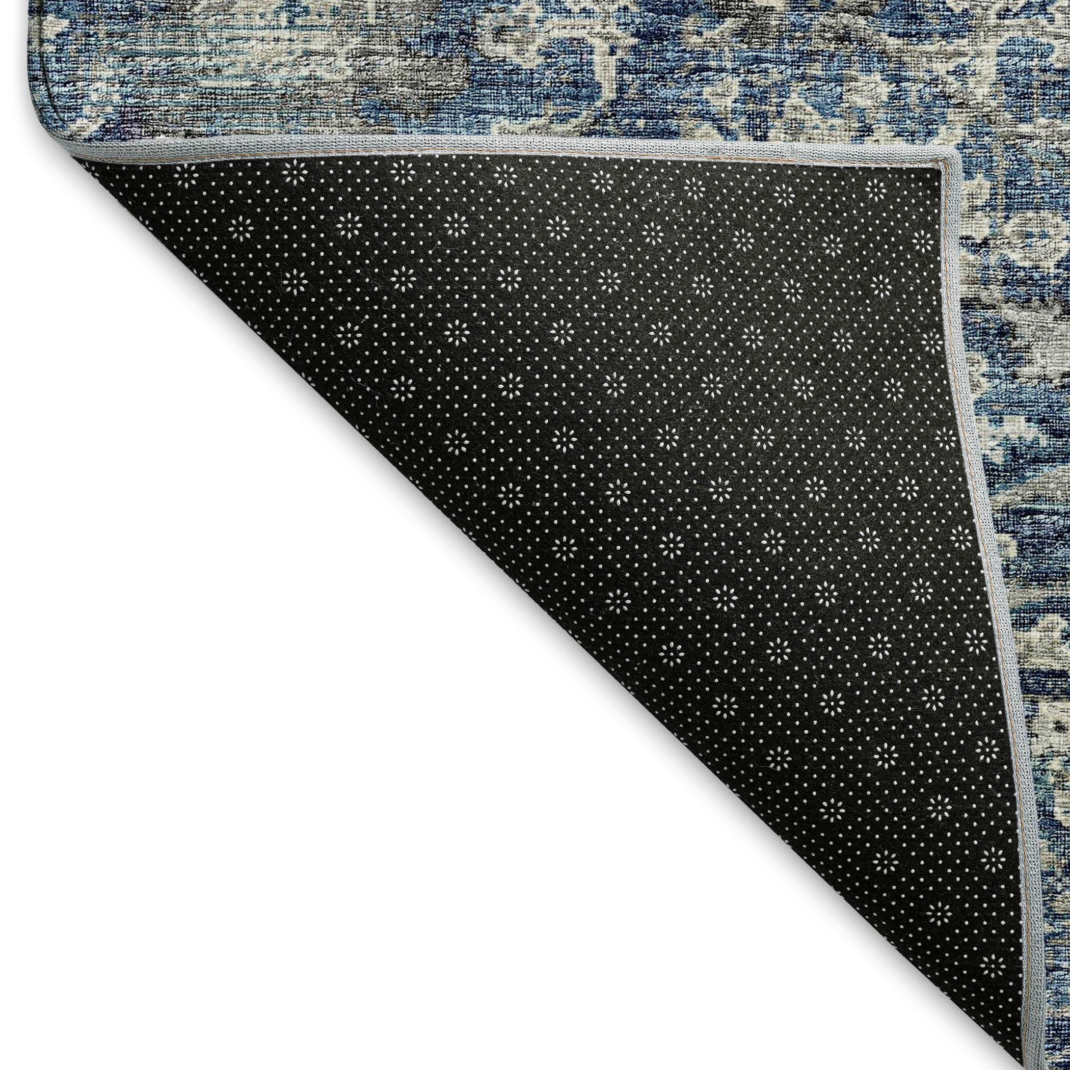 Queenstown Machine Washable Traditional Blue Rug 1'8" x 2'6" #shape_Rectangle