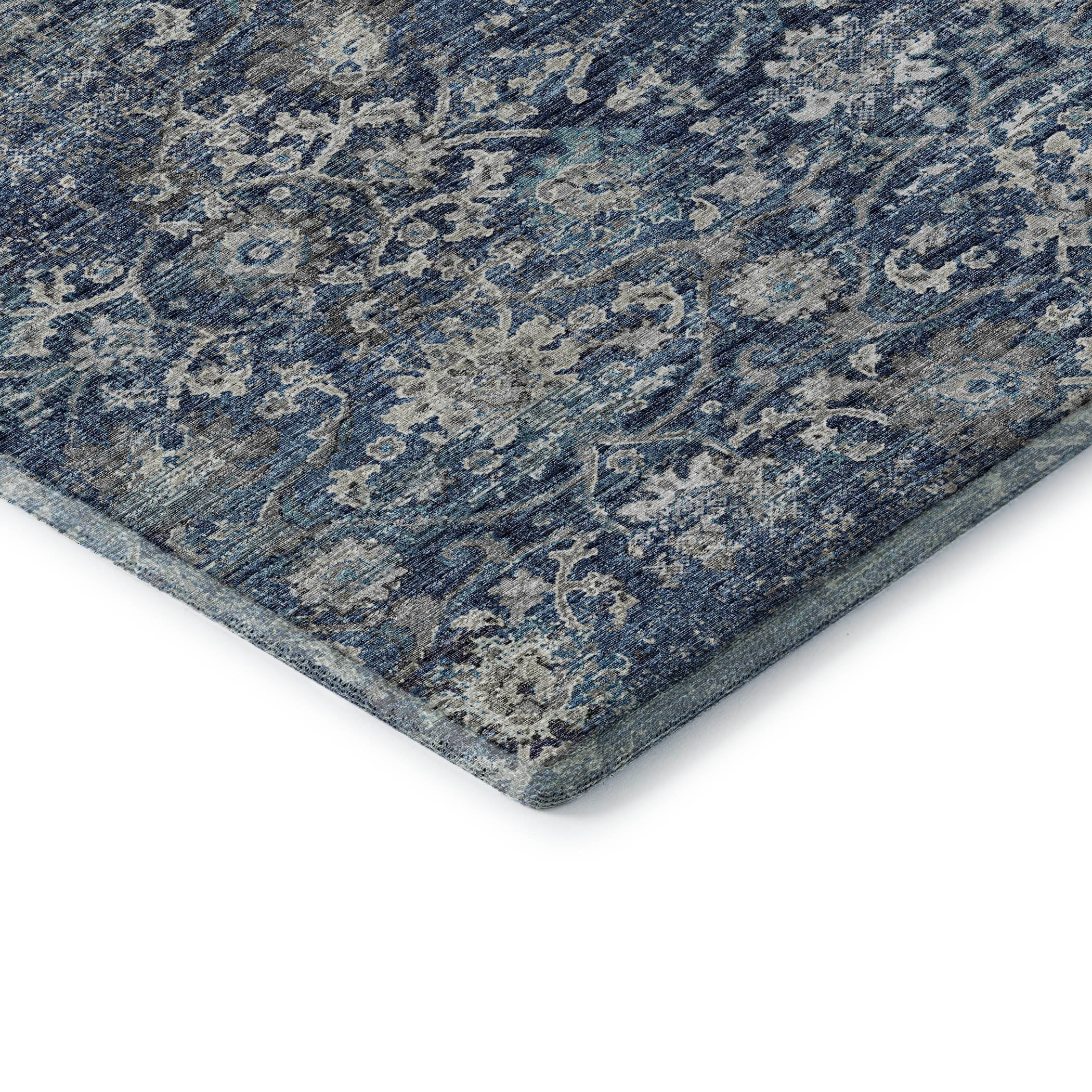 Queenstown Machine Washable Traditional Blue Rug 1'8" x 2'6" #shape_Rectangle