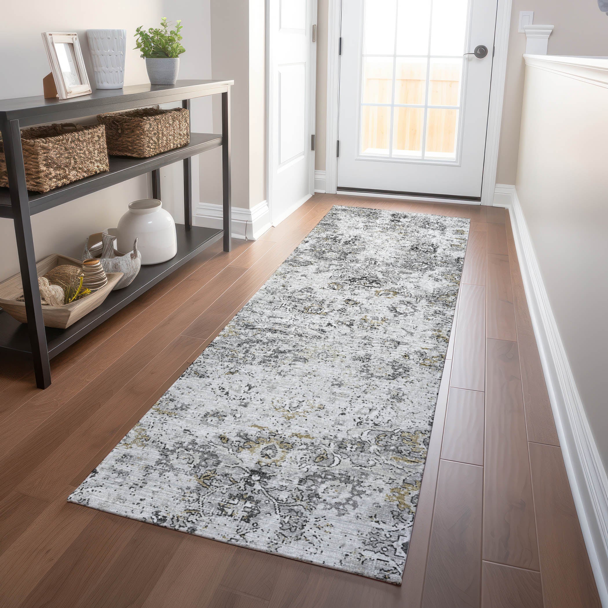 Queenstown Machine Washable Traditional Dove Gray Rug 2'3" x 7'6" #shape_Runner