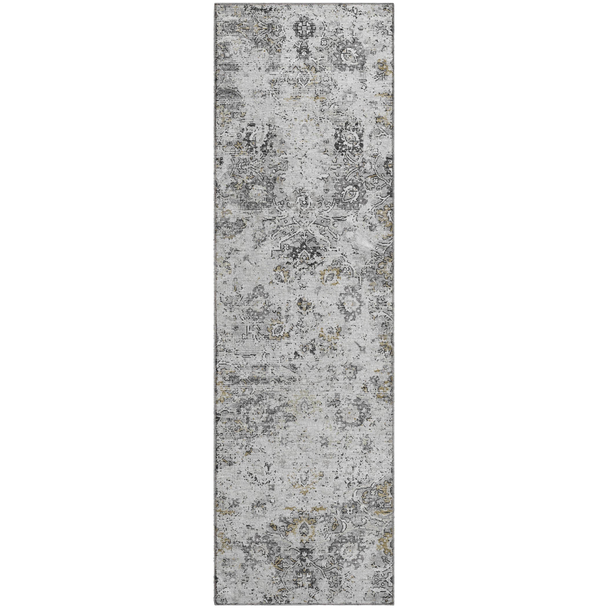 Queenstown Machine Washable Traditional Dove Gray Rug 2'3" x 7'6" #shape_Runner
