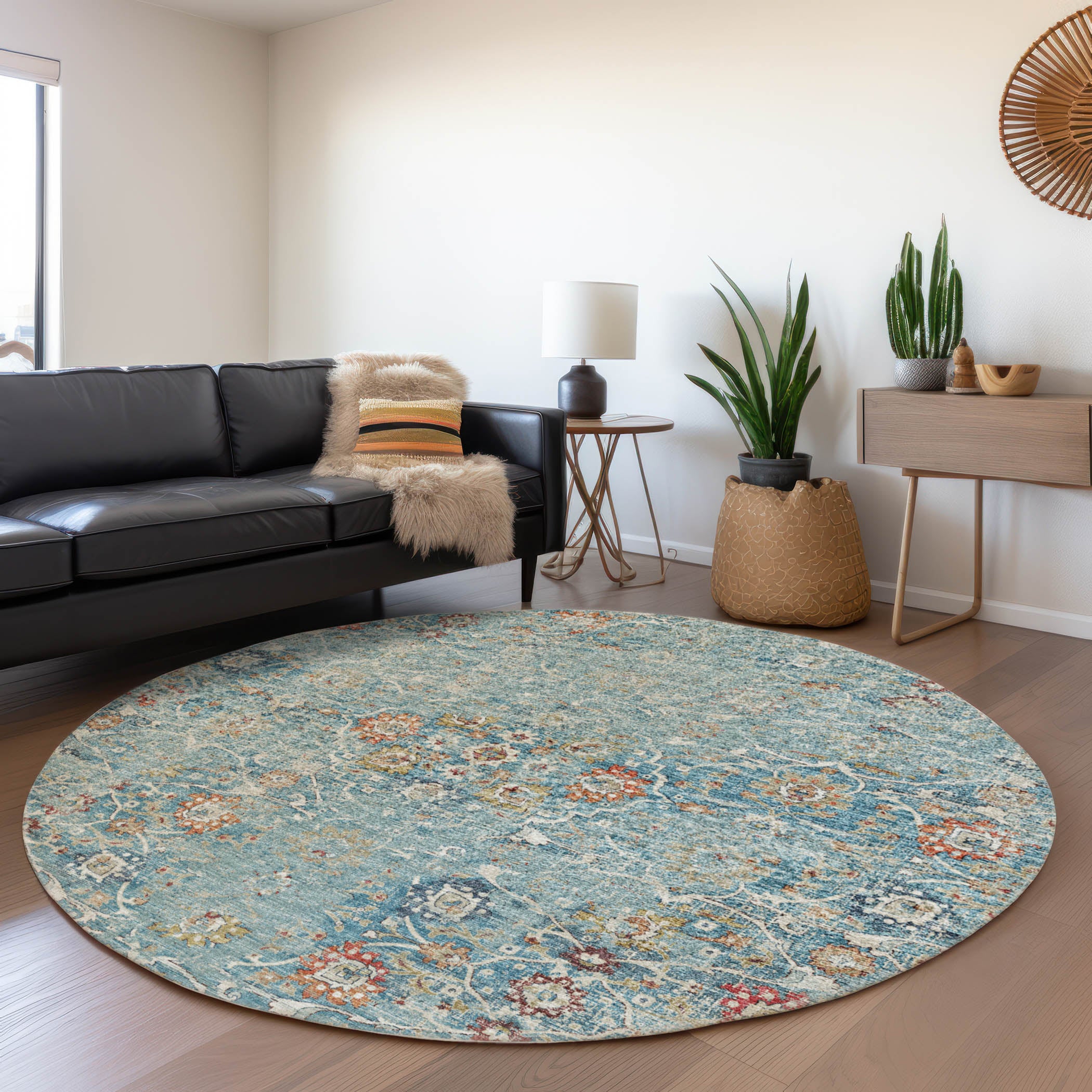Queenstown Machine Washable Traditional Multi Rug 8' x 8' #shape_Round