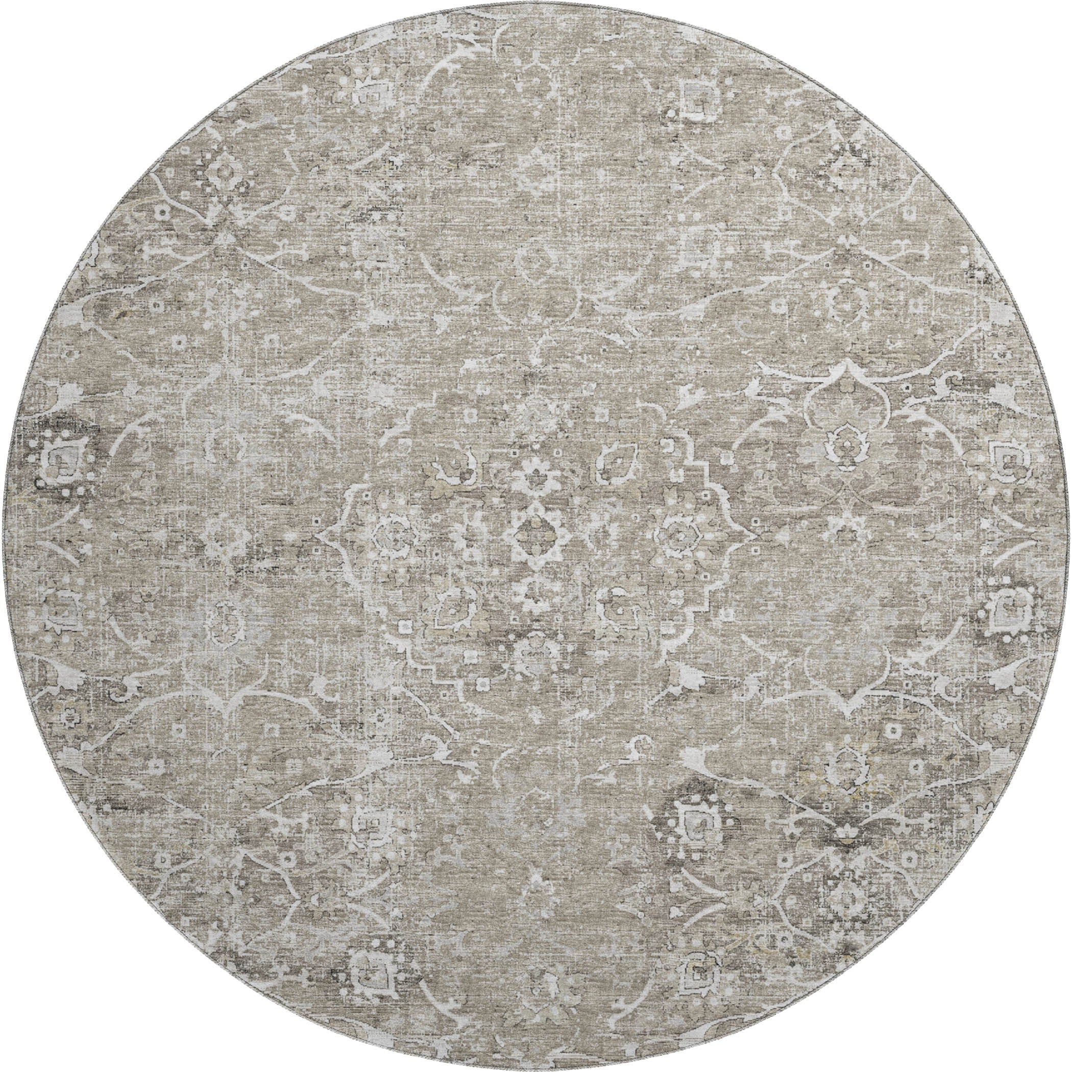 Queenstown Machine Washable Traditional Pebble Neutral Rug 8' x 8' #shape_Round