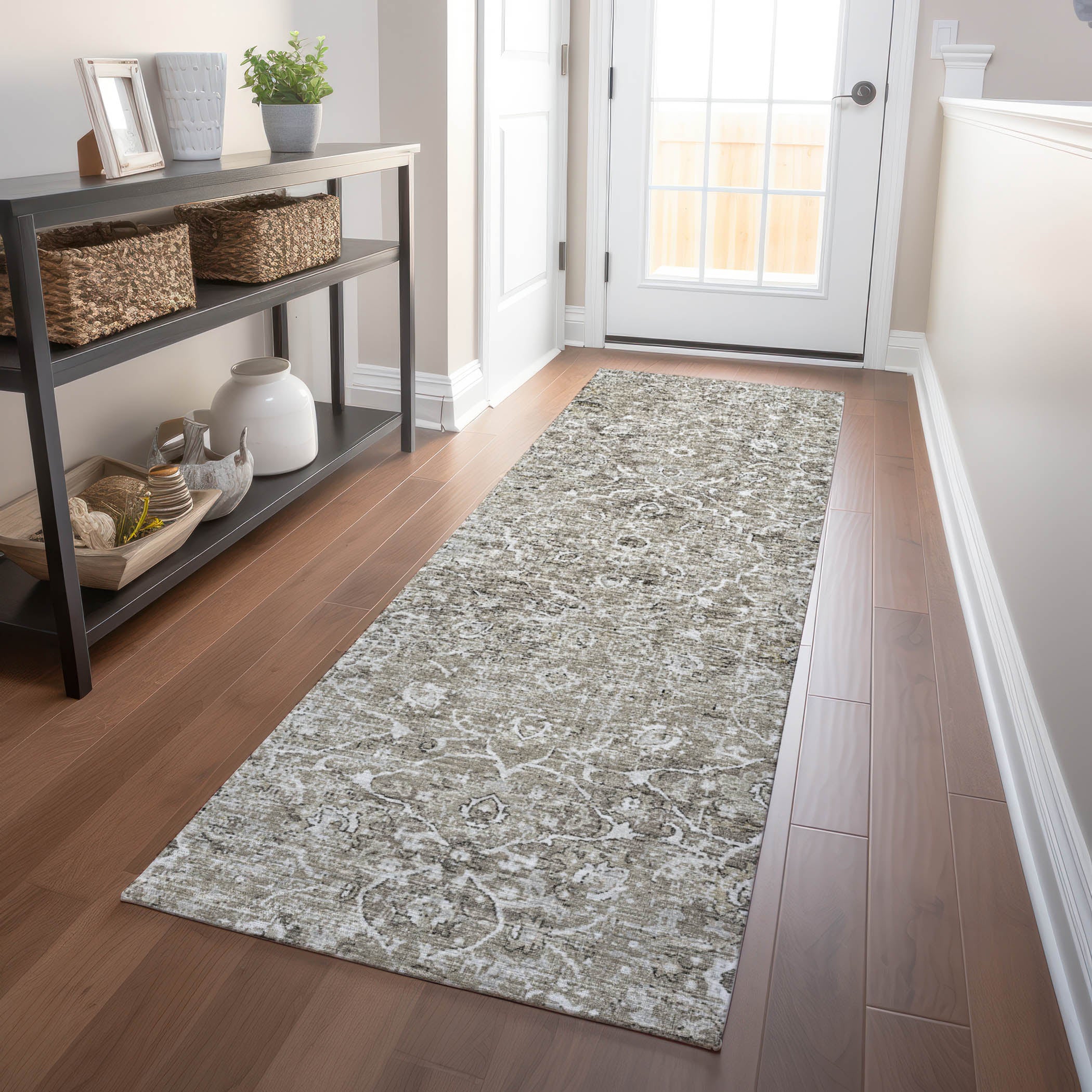 Queenstown Machine Washable Traditional Pebble Neutral Rug 2'3" x 7'6" #shape_Runner