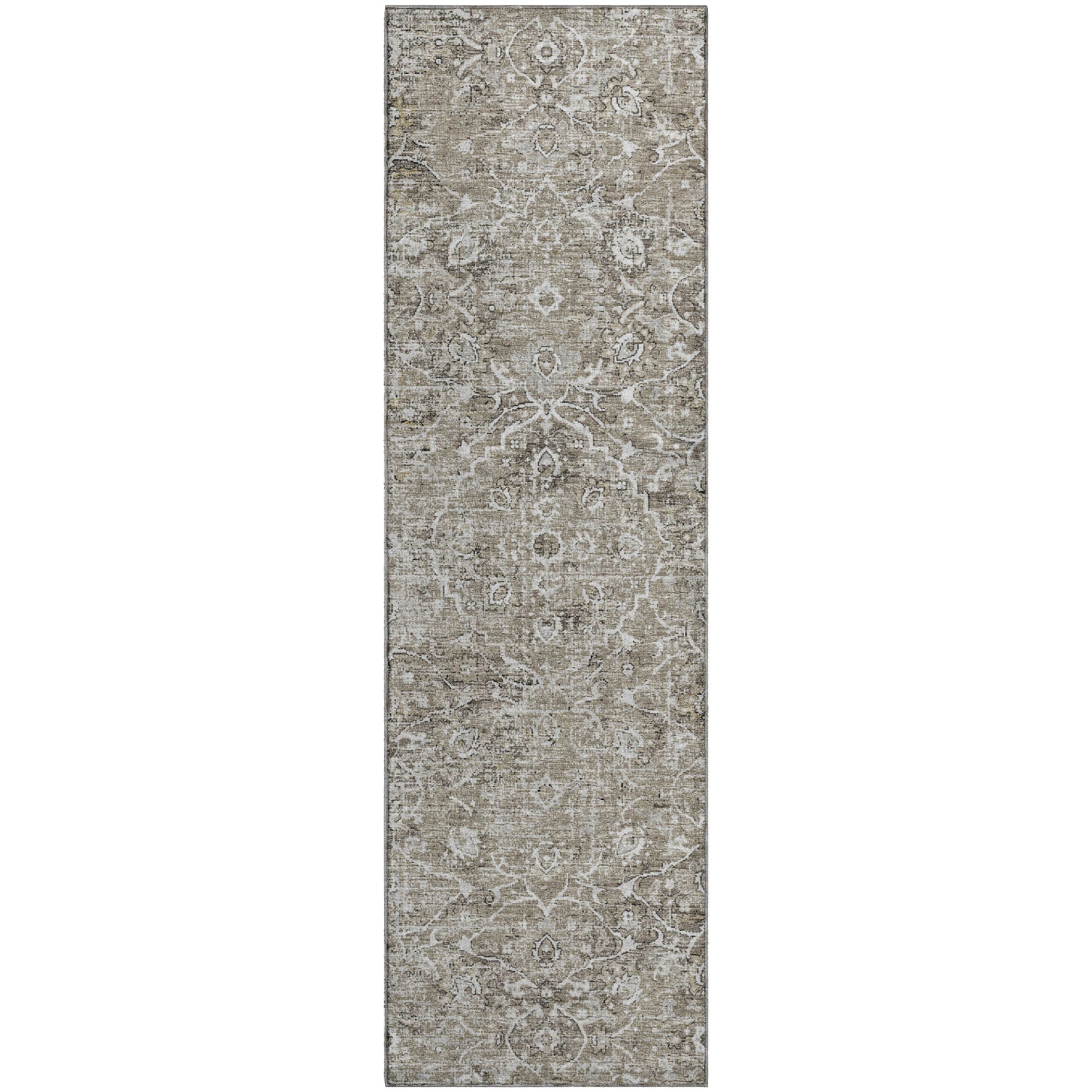 Queenstown Machine Washable Traditional Pebble Neutral Rug 2'3" x 7'6" #shape_Runner