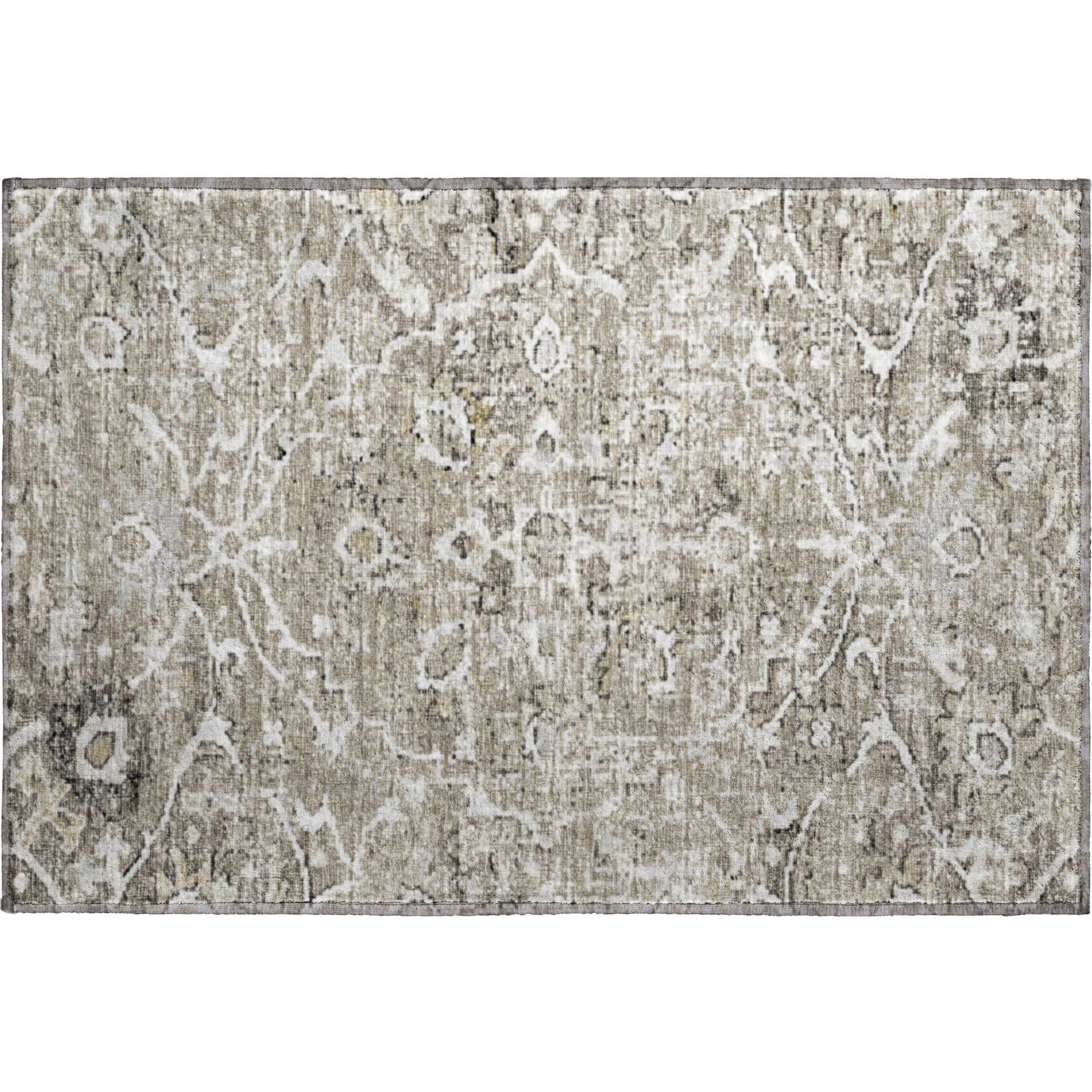 Queenstown Machine Washable Traditional Pebble Neutral Rug 1'8" x 2'6" #shape_Rectangle