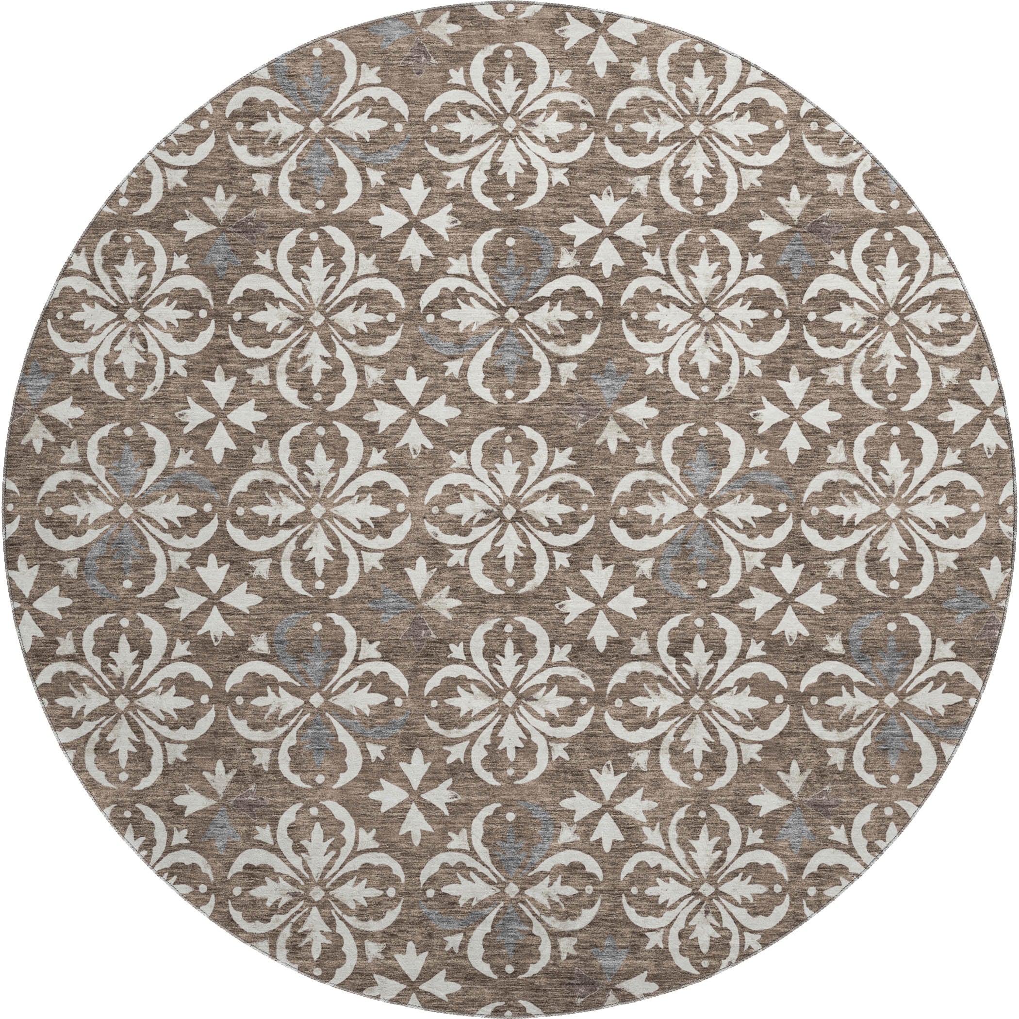 Antigua Machine Washable Transitional Brown Rug 8' x 8' #shape_Round