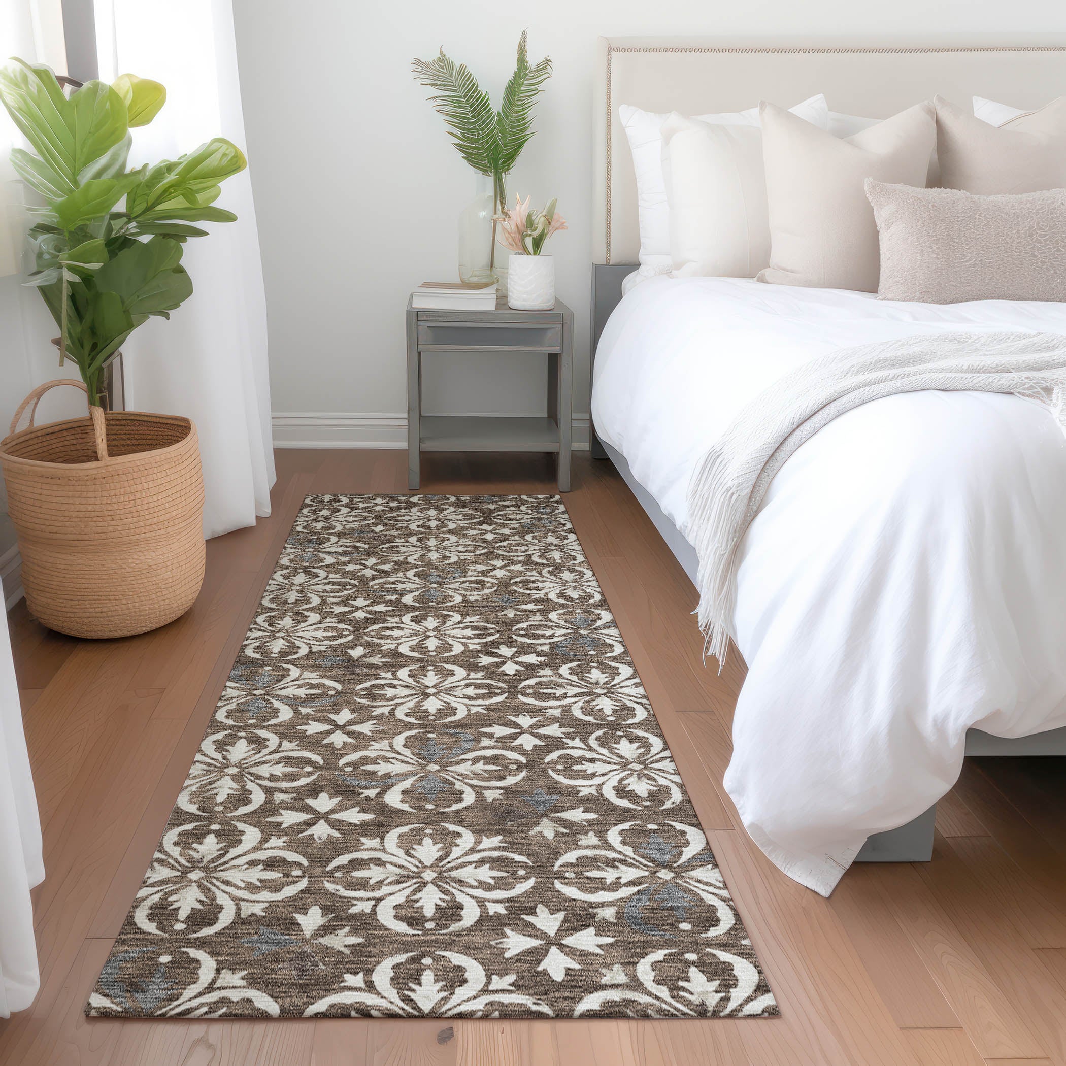Antigua Machine Washable Transitional Brown Rug 2'3" x 7'6" #shape_Runner