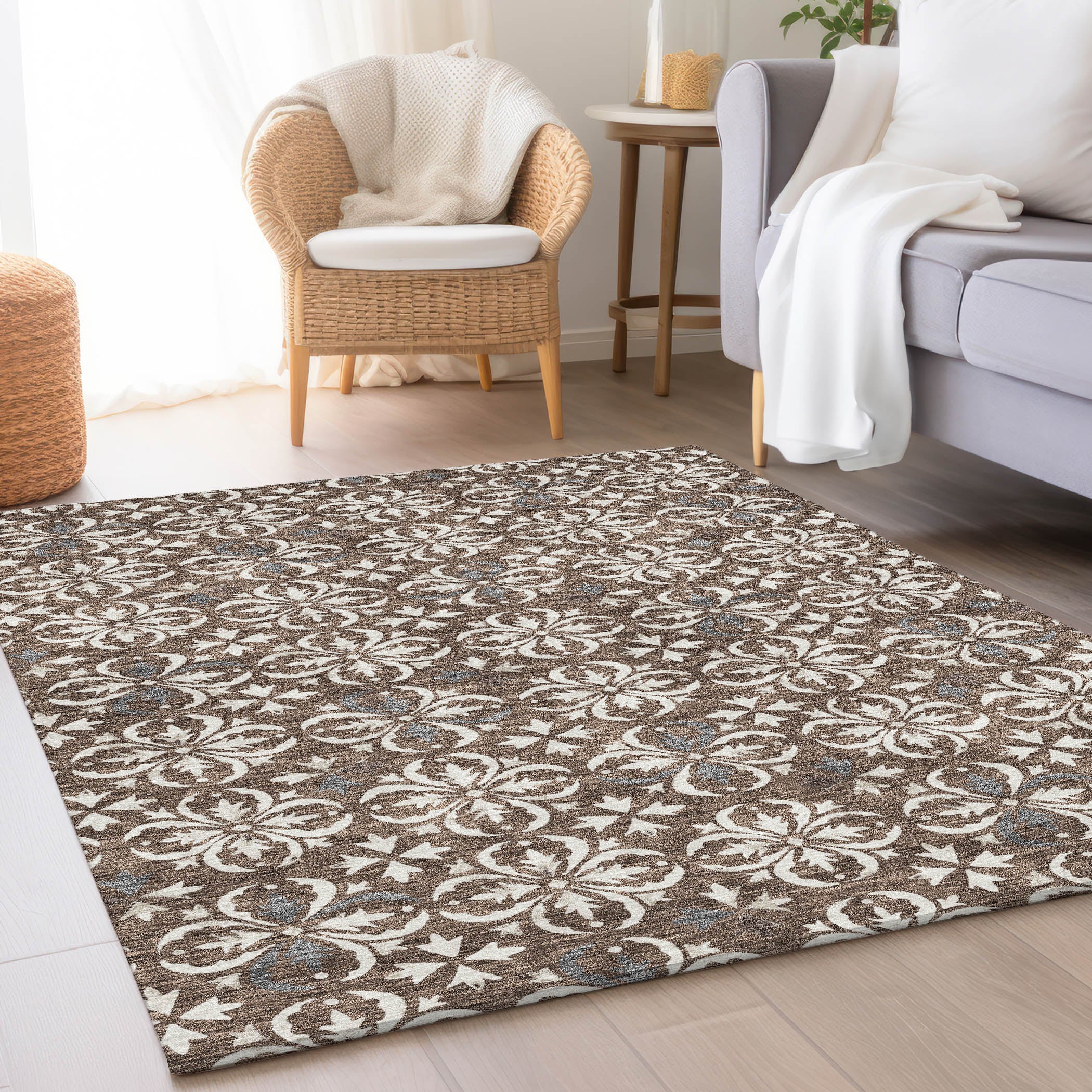 Antigua Machine Washable Transitional Brown Rug 2'6" x 3'10" #shape_Rectangle