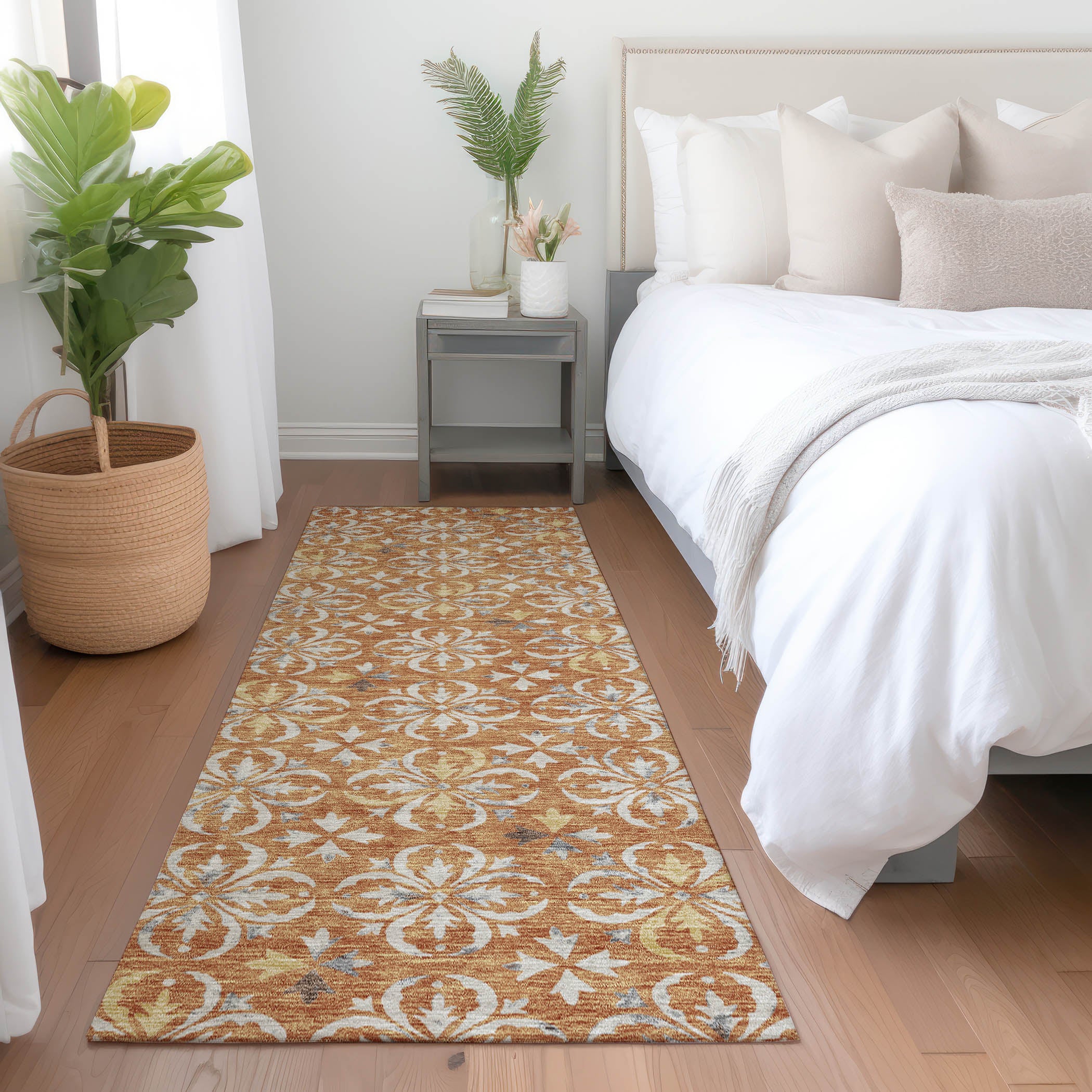 Antigua Machine Washable Transitional Copper Orange Rug 2'3" x 7'6" #shape_Runner