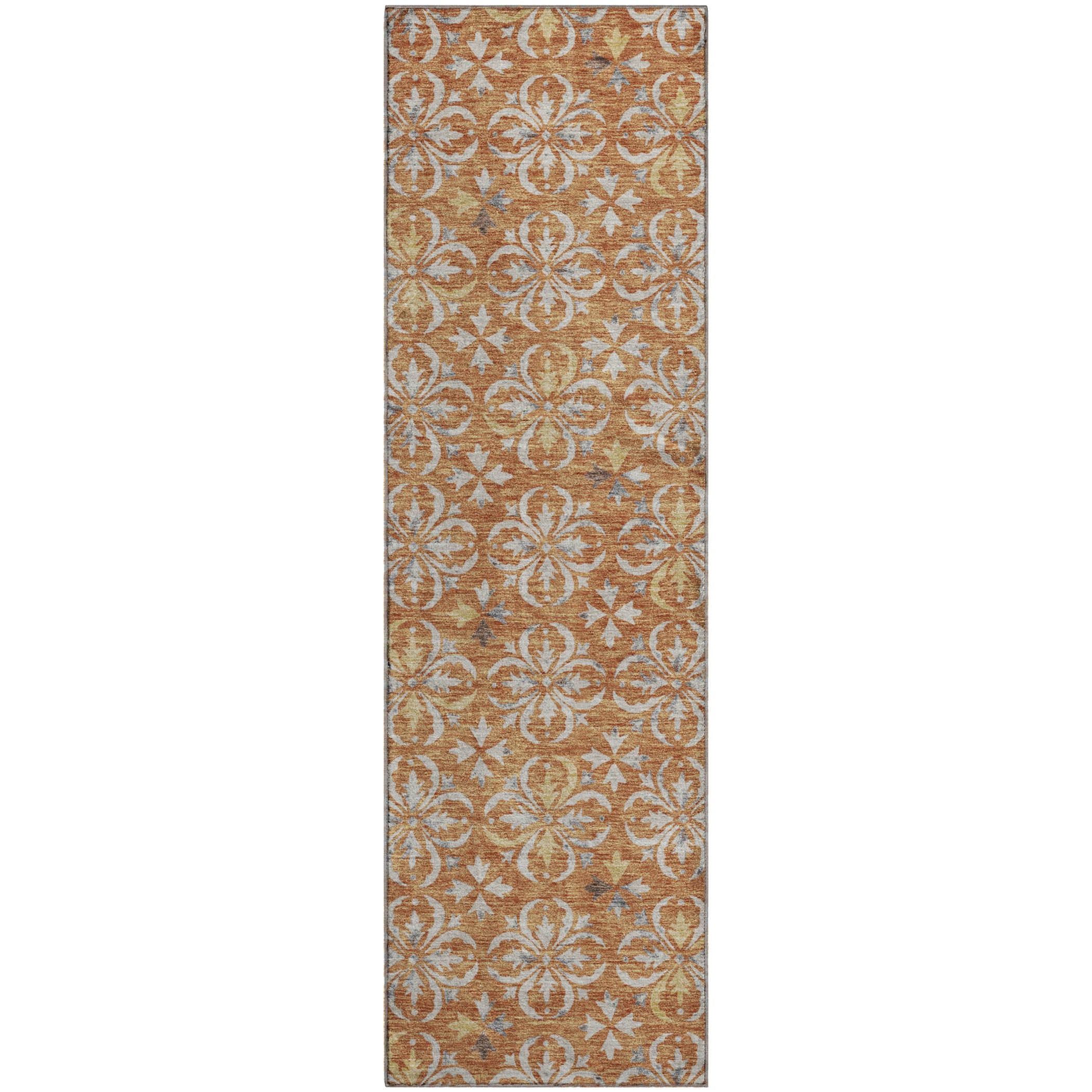 Antigua Machine Washable Transitional Copper Orange Rug 2'3" x 7'6" #shape_Runner