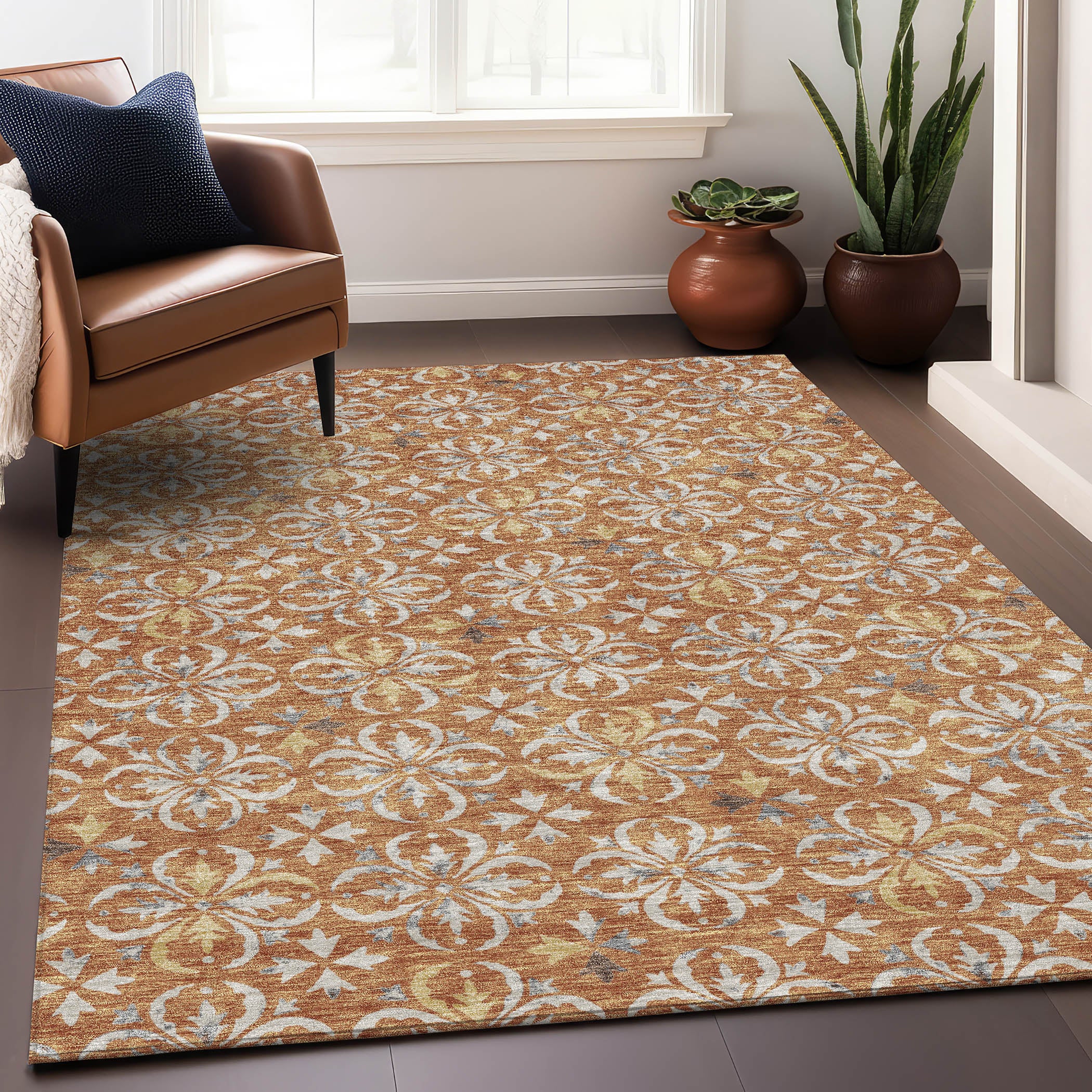 Antigua Machine Washable Transitional Copper Orange Rug 2'6" x 3'10" #shape_Rectangle
