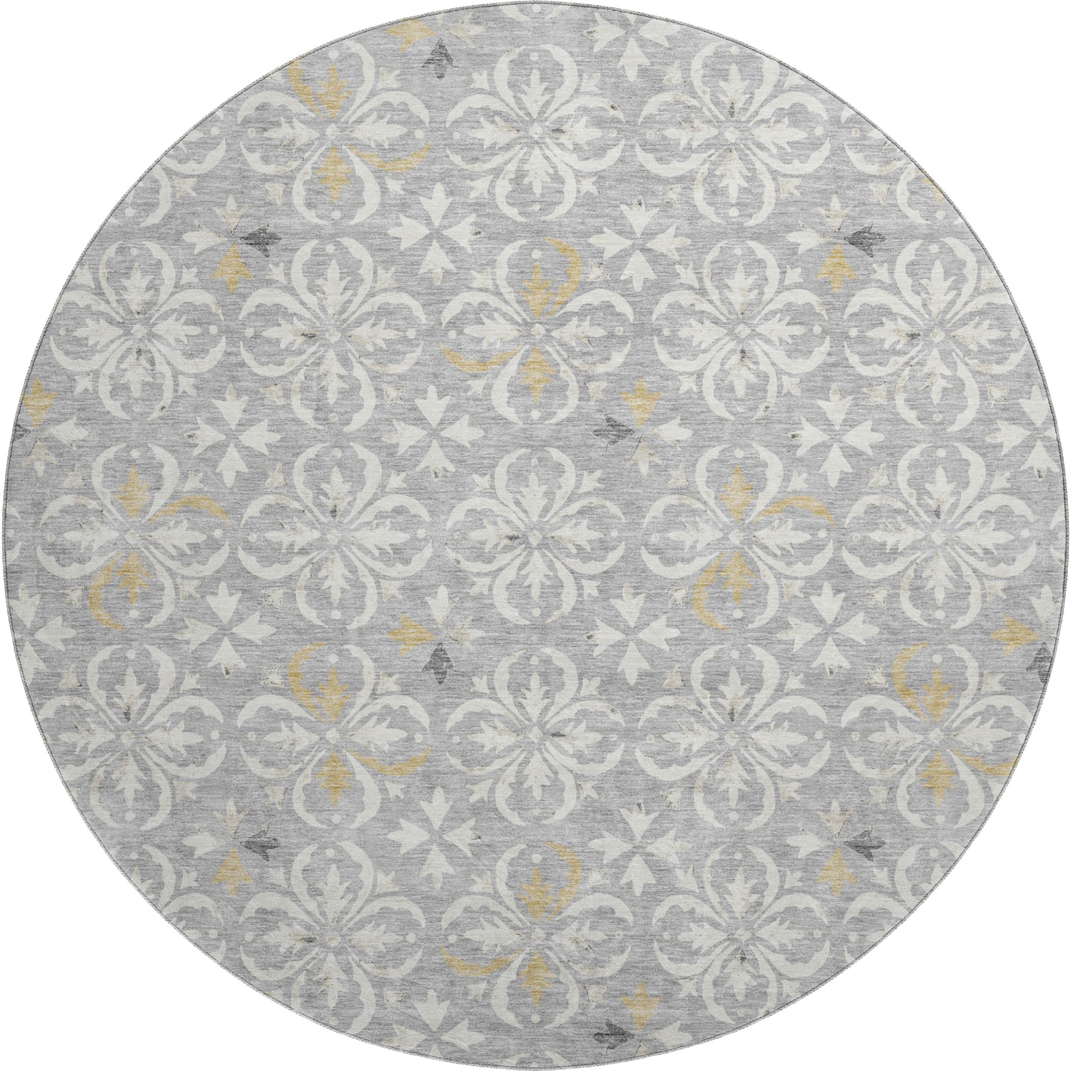 Antigua Machine Washable Transitional Gray Rug 8' x 8' #shape_Round