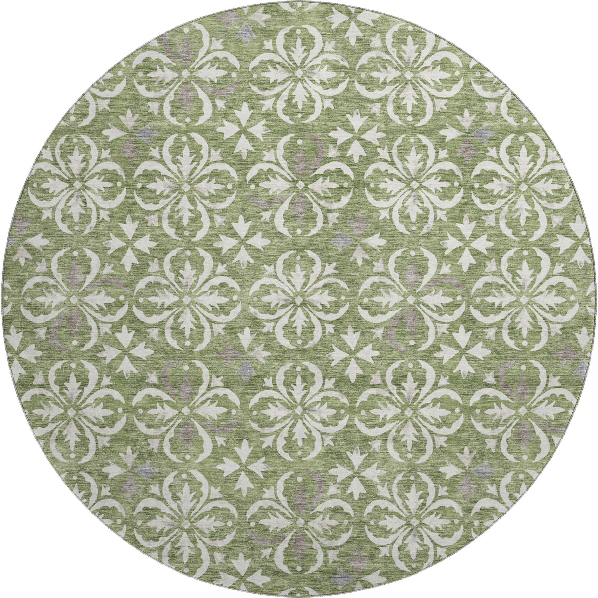 Antigua Machine Washable Transitional Green Rug 8' x 8' #shape_Round