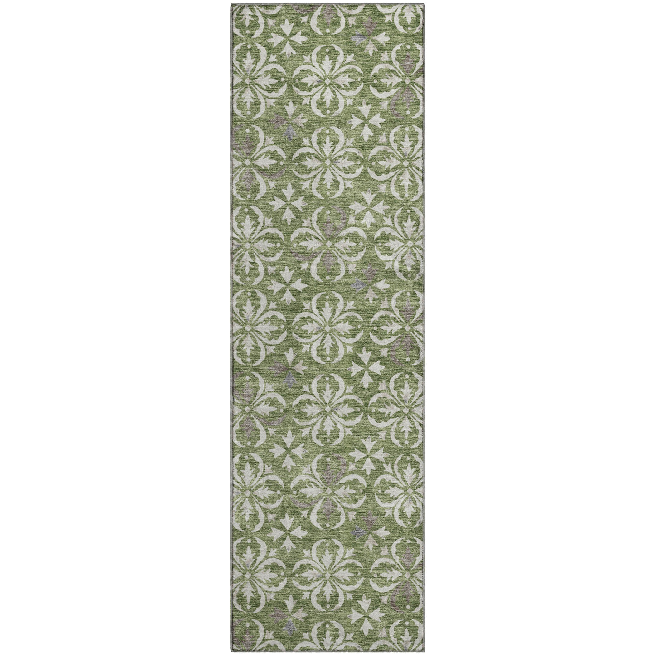 Antigua Machine Washable Transitional Green Rug 2'3" x 7'6" #shape_Runner