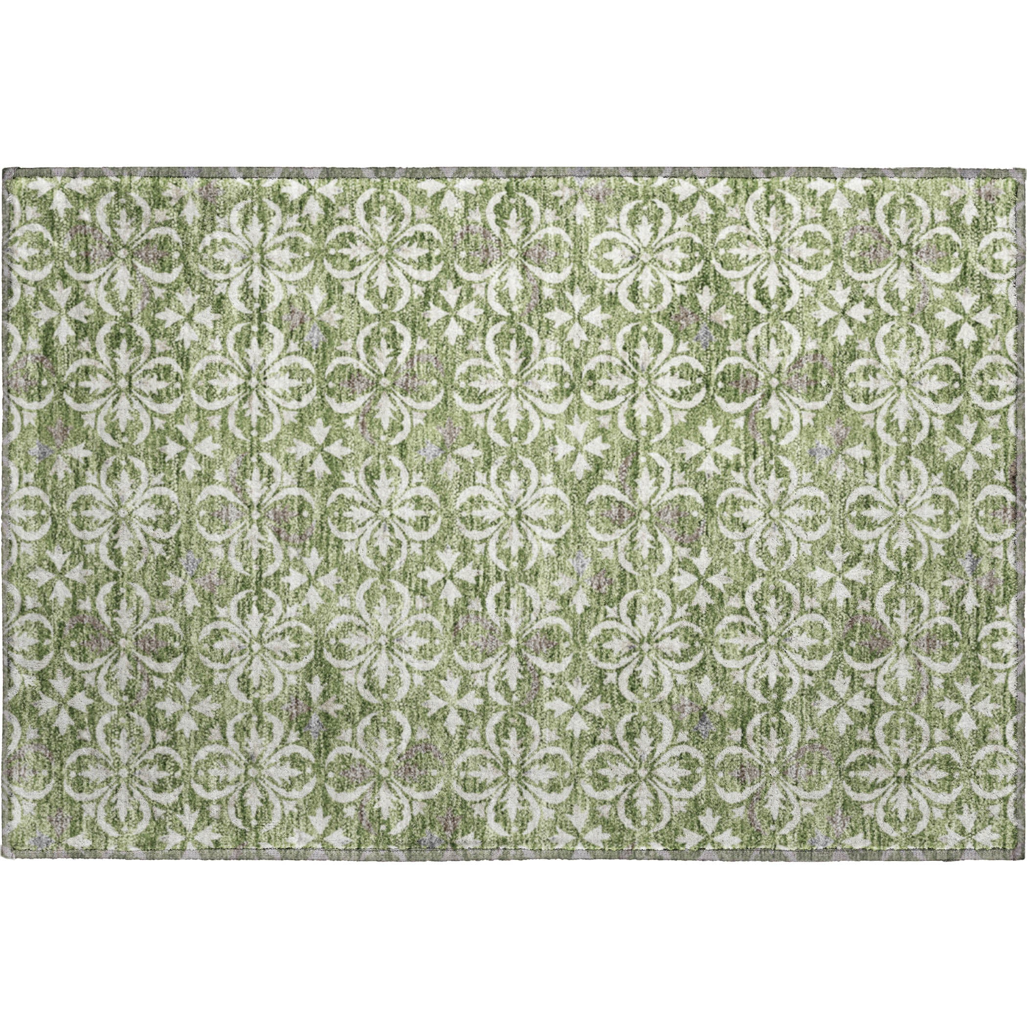 Antigua Machine Washable Transitional Green Rug 1'8" x 2'6" #shape_Rectangle