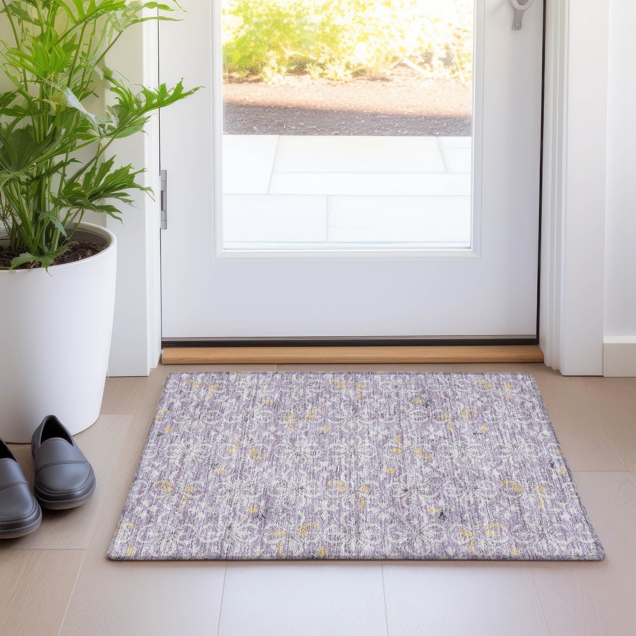 Antigua Machine Washable Transitional Lavender Purple Rug 1'8" x 2'6" #shape_Rectangle