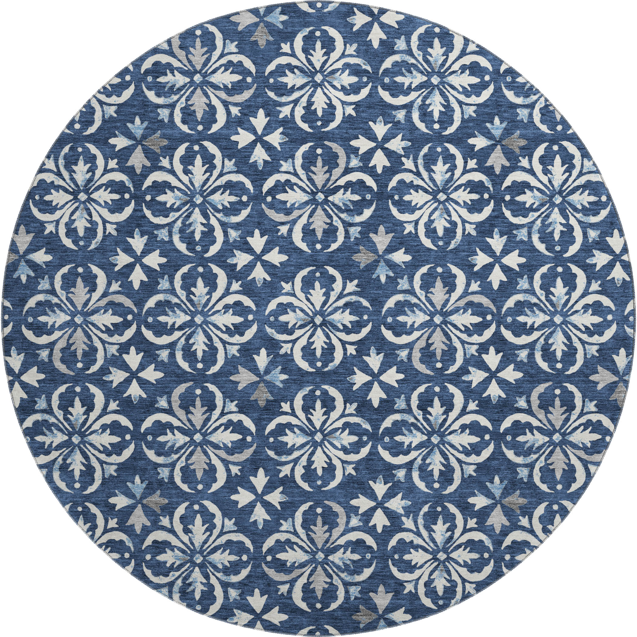 Antigua Machine Washable Transitional Navy Blue Rug 8' x 8' #shape_Round