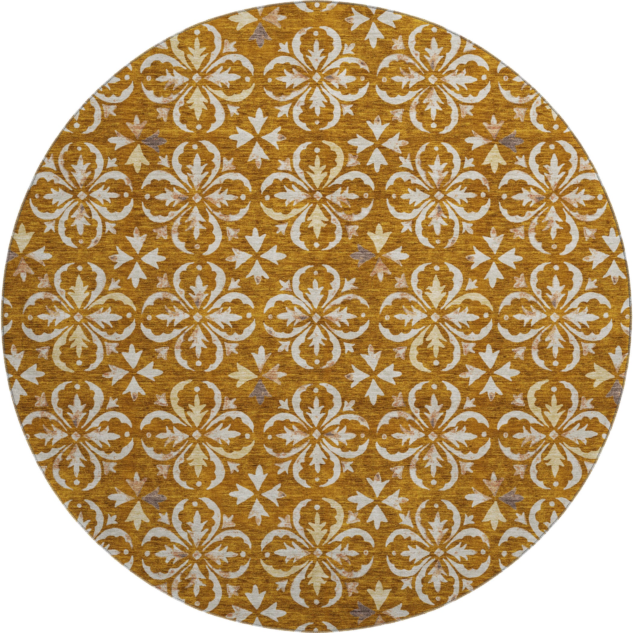 Antigua Machine Washable Transitional Paprika Orange Rug 8' x 8' #shape_Round