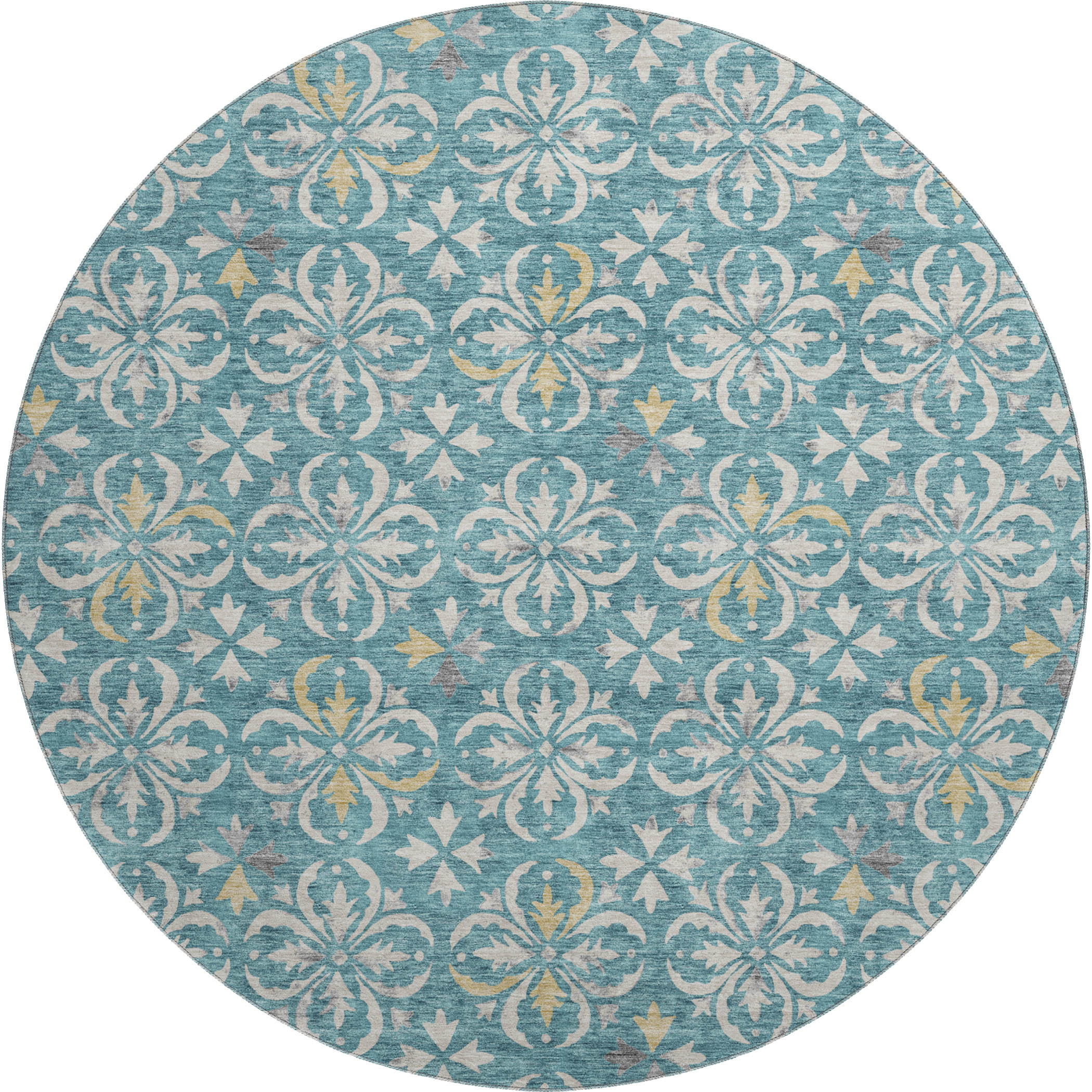 Antigua Machine Washable Transitional Teal Rug 8' x 8' #shape_Round