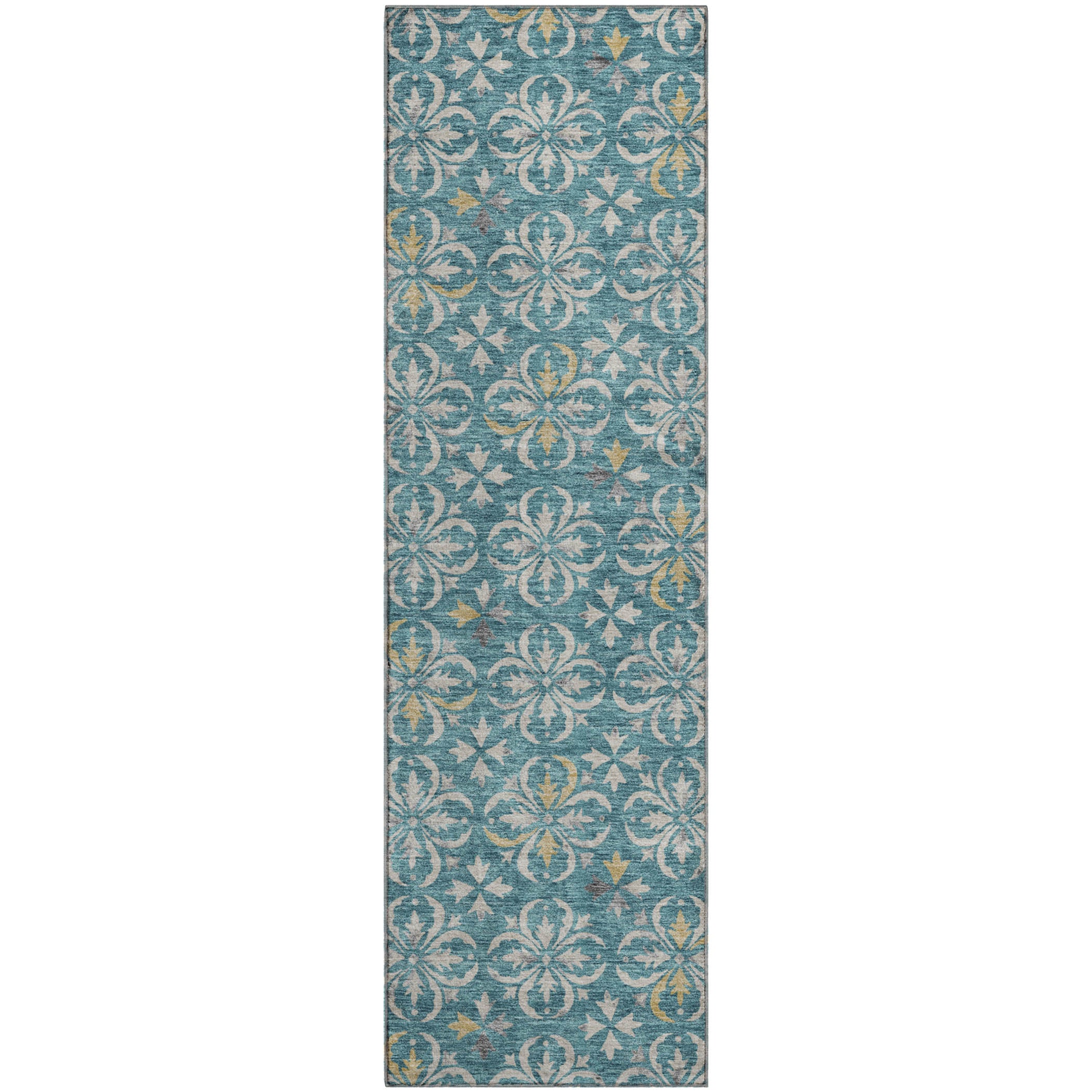 Antigua Machine Washable Transitional Teal Rug 2'3" x 7'6" #shape_Runner