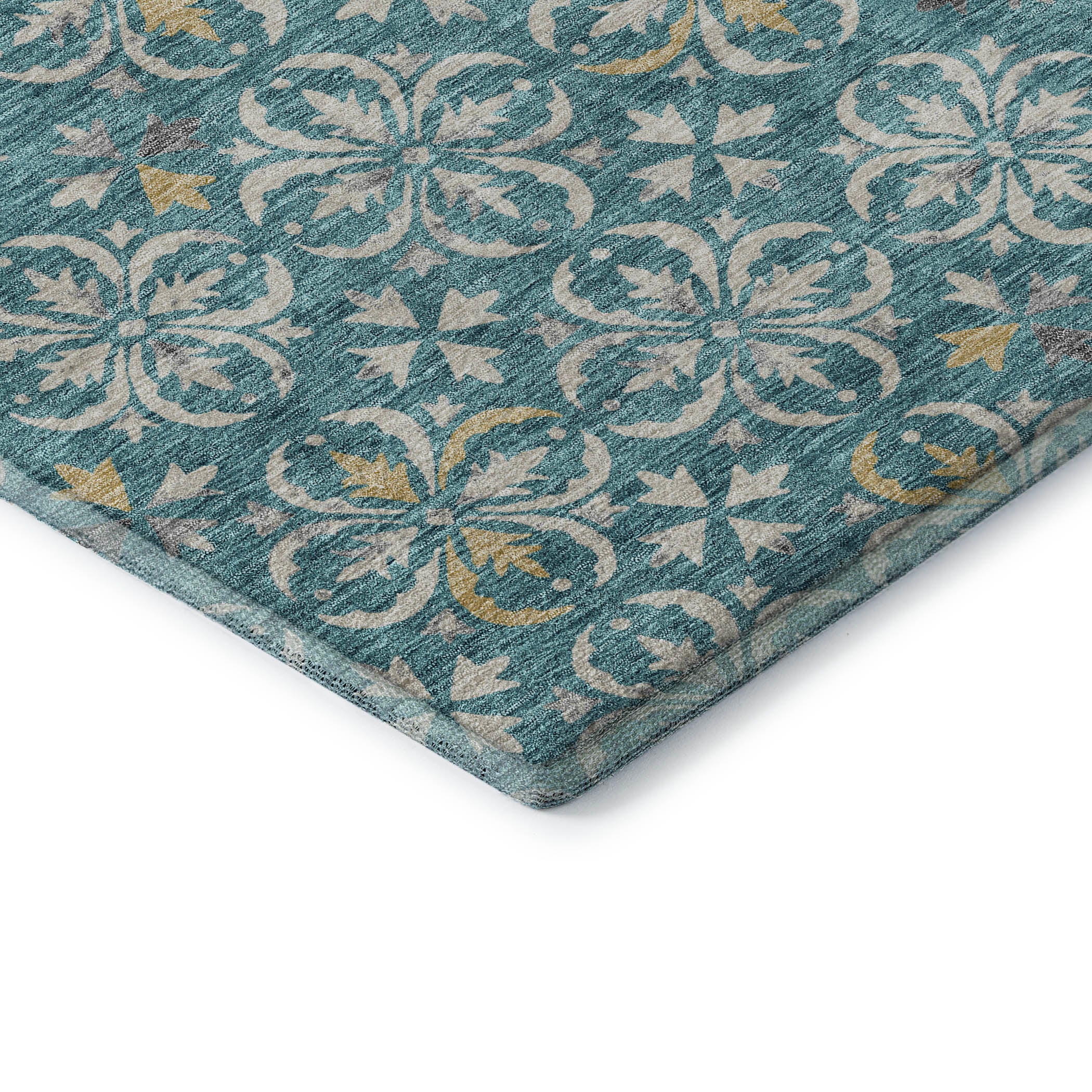 Antigua Machine Washable Transitional Teal Rug 1'8" x 2'6" #shape_Rectangle