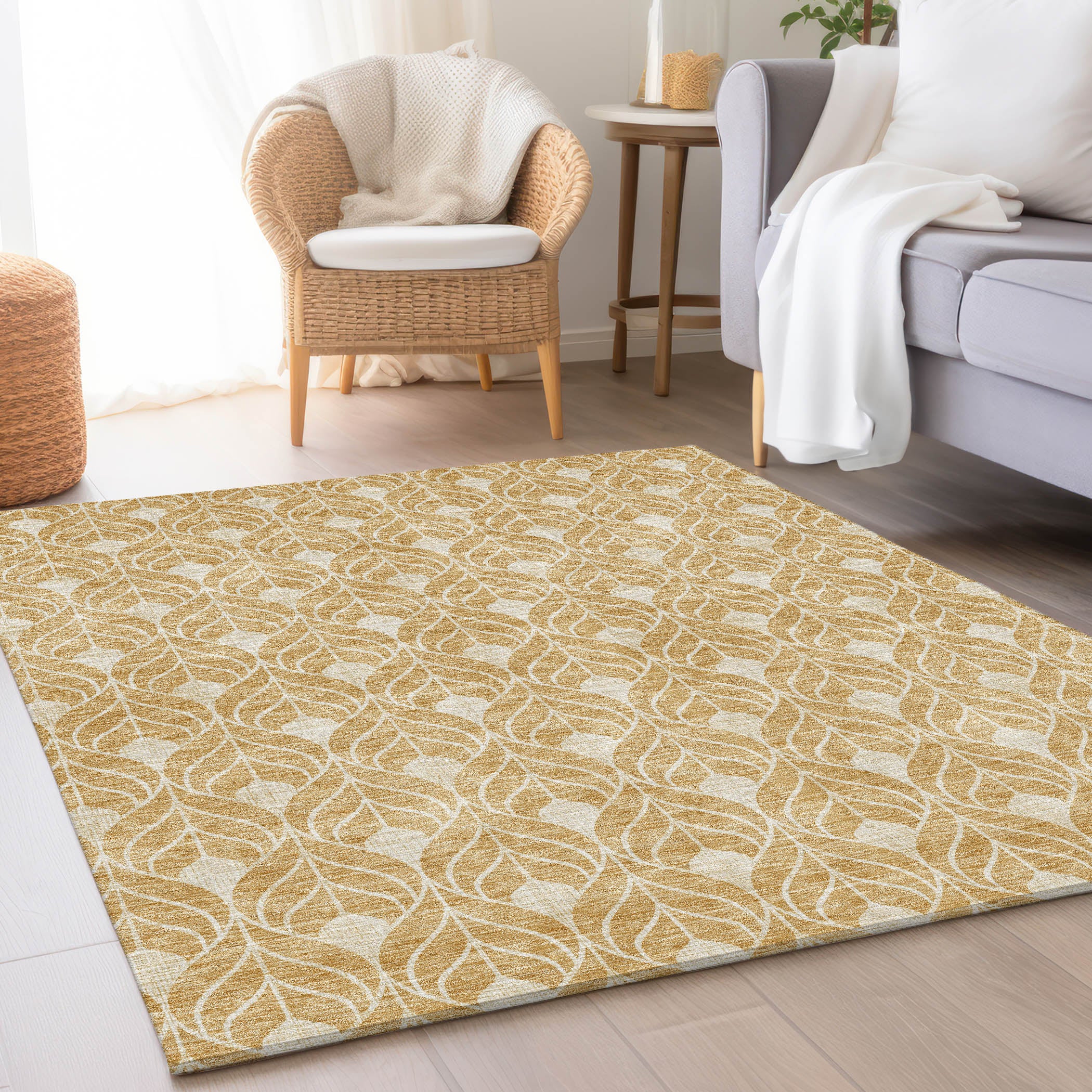 Istanbul Machine Washable Transitional Gold Rug 2'6" x 3'10" #shape_Rectangle