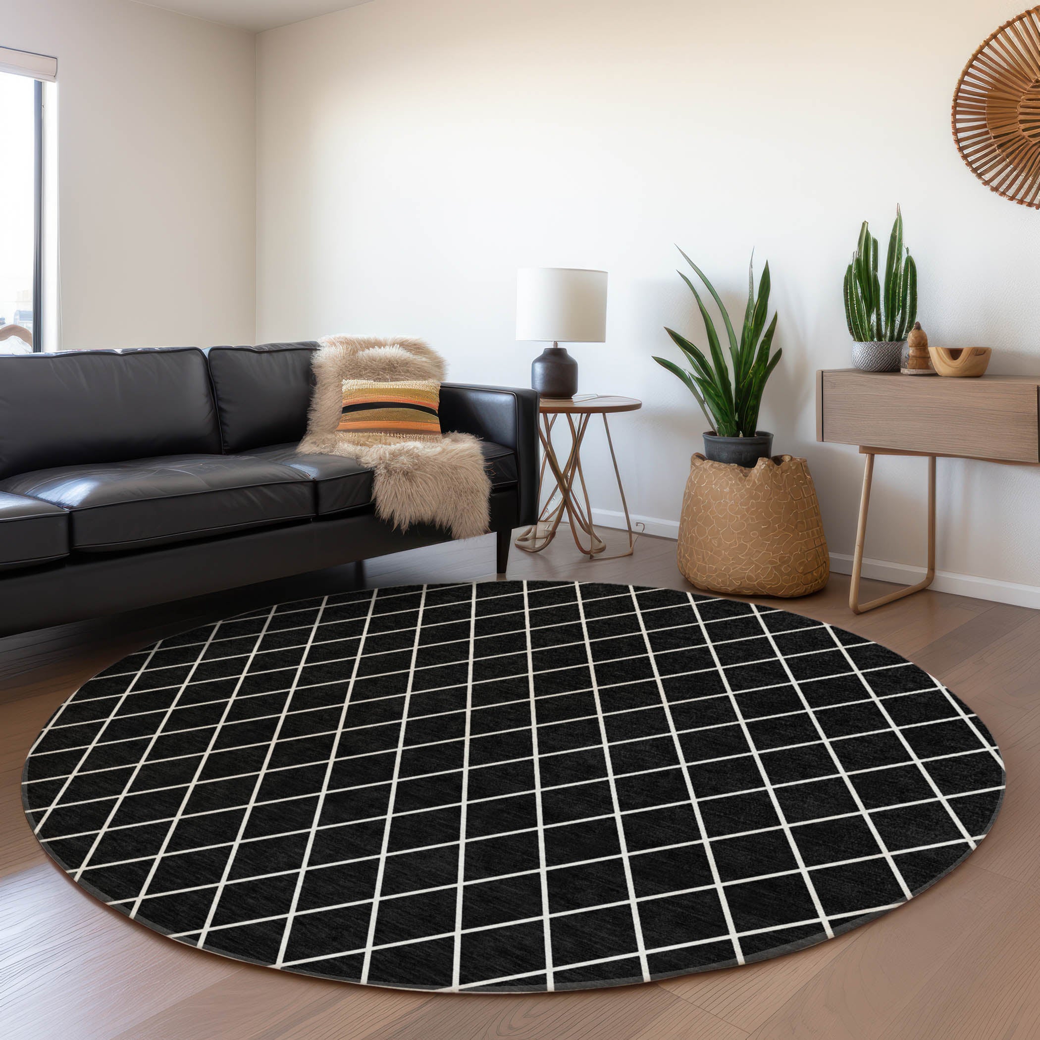 Tallinn Machine Washable Transitional Black Rug 8' x 8' #shape_Round