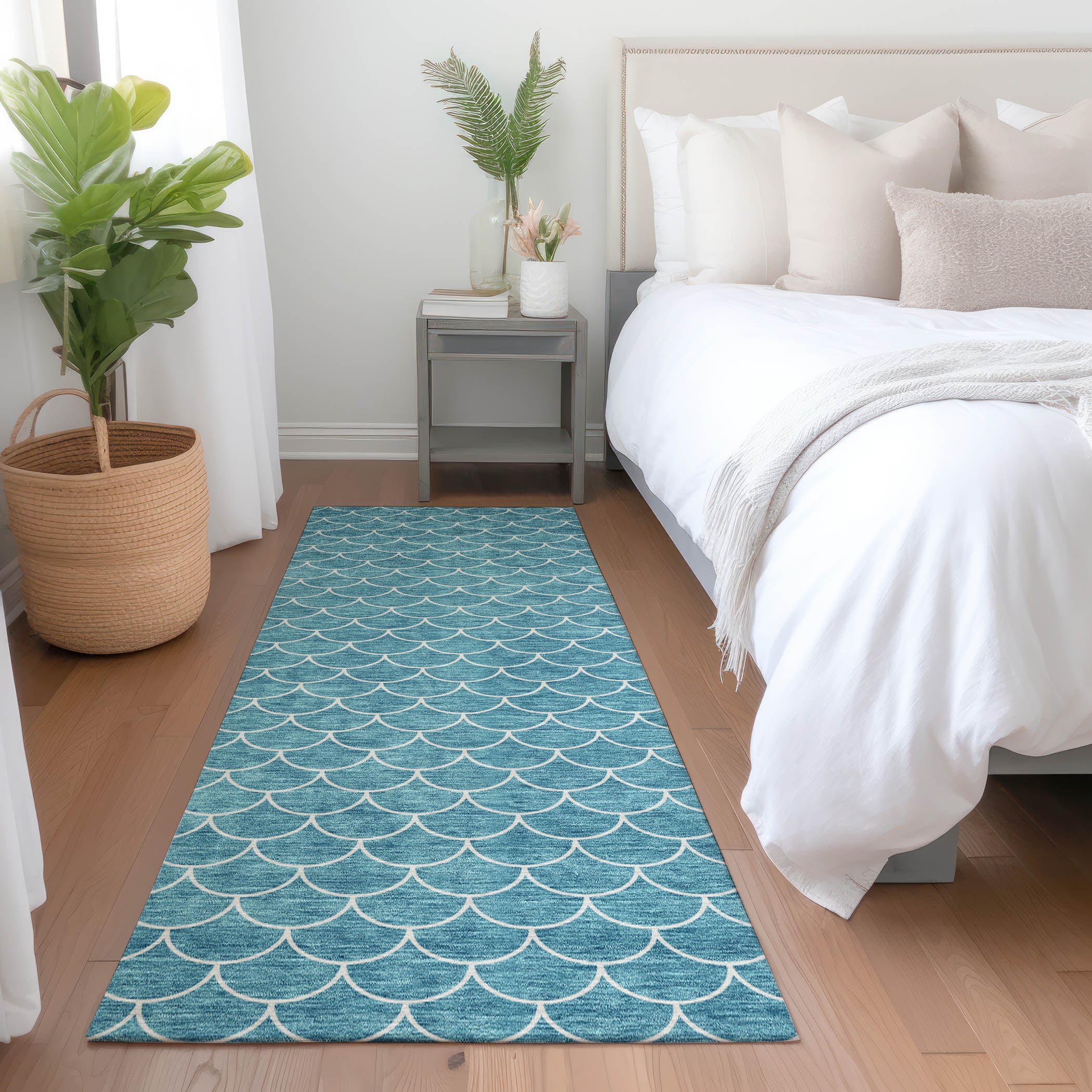Mdina Machine Washable Transitional Teal Rug 2'3" x 7'6" #shape_Runner