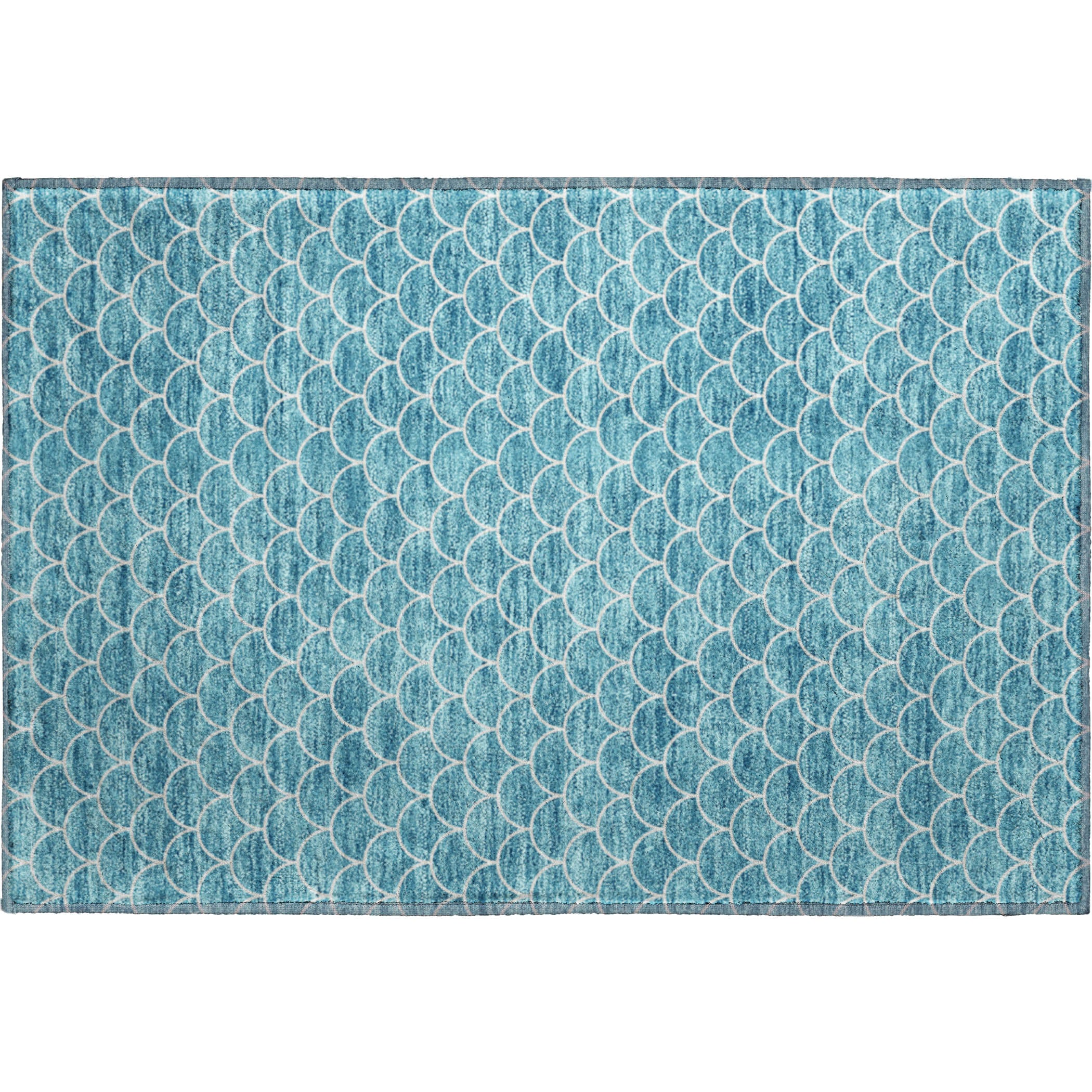 Mdina Machine Washable Transitional Teal Rug 1'8" x 2'6" #shape_Rectangle