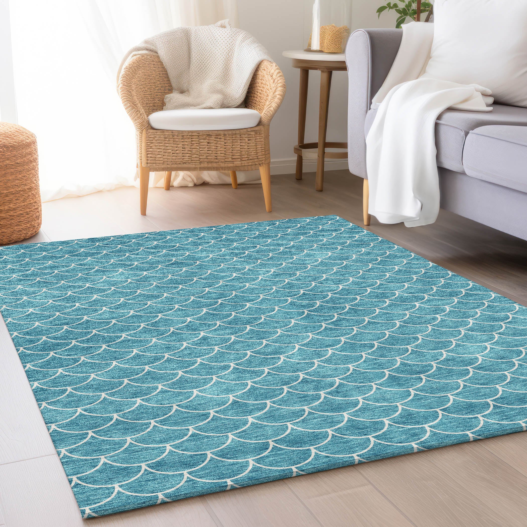 Mdina Machine Washable Transitional Teal Rug 2'6" x 3'10" #shape_Rectangle