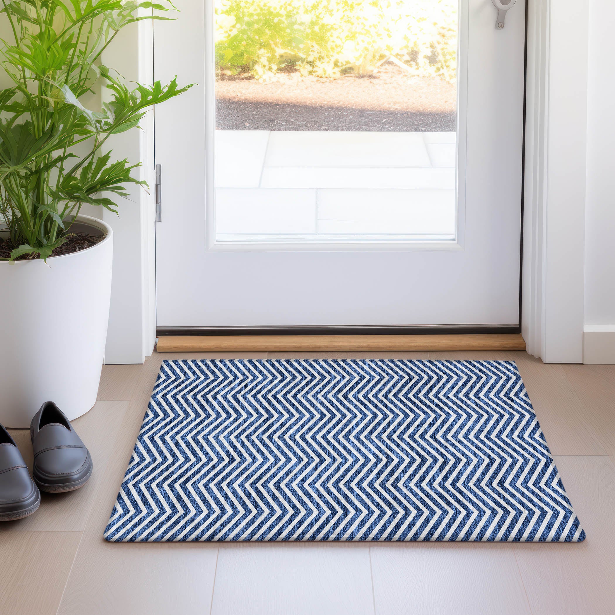 Bruges Machine Washable Transitional Blue Rug 1'8" x 2'6" #shape_Rectangle