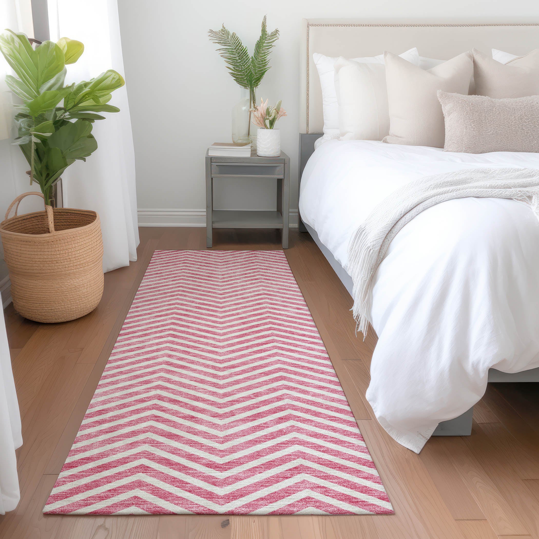 Bruges Machine Washable Transitional Pink Rug 2'3" x 7'6" #shape_Runner