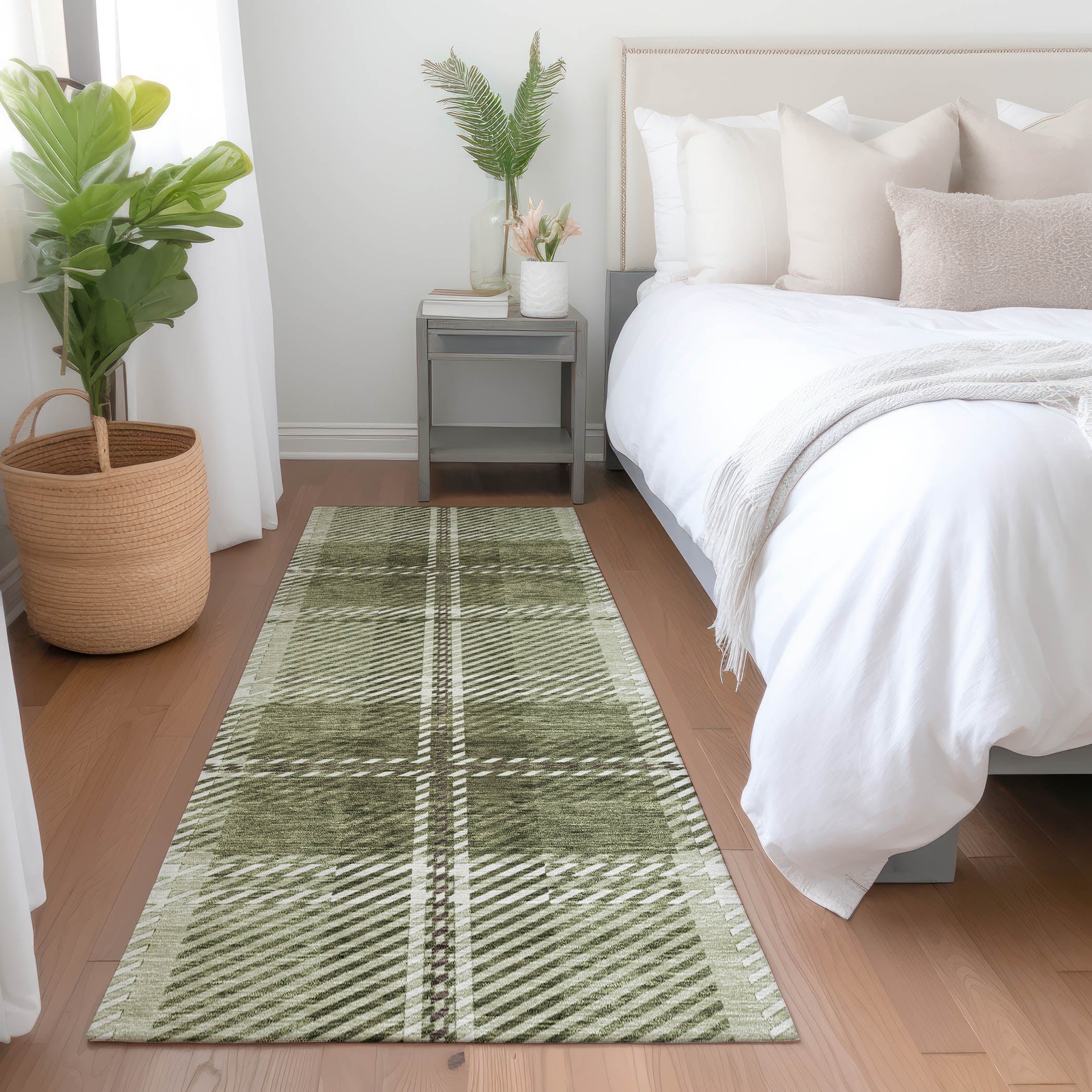 Chiang Mai Machine Washable Transitional Aloe Green Rug 2'3" x 7'6" #shape_Runner