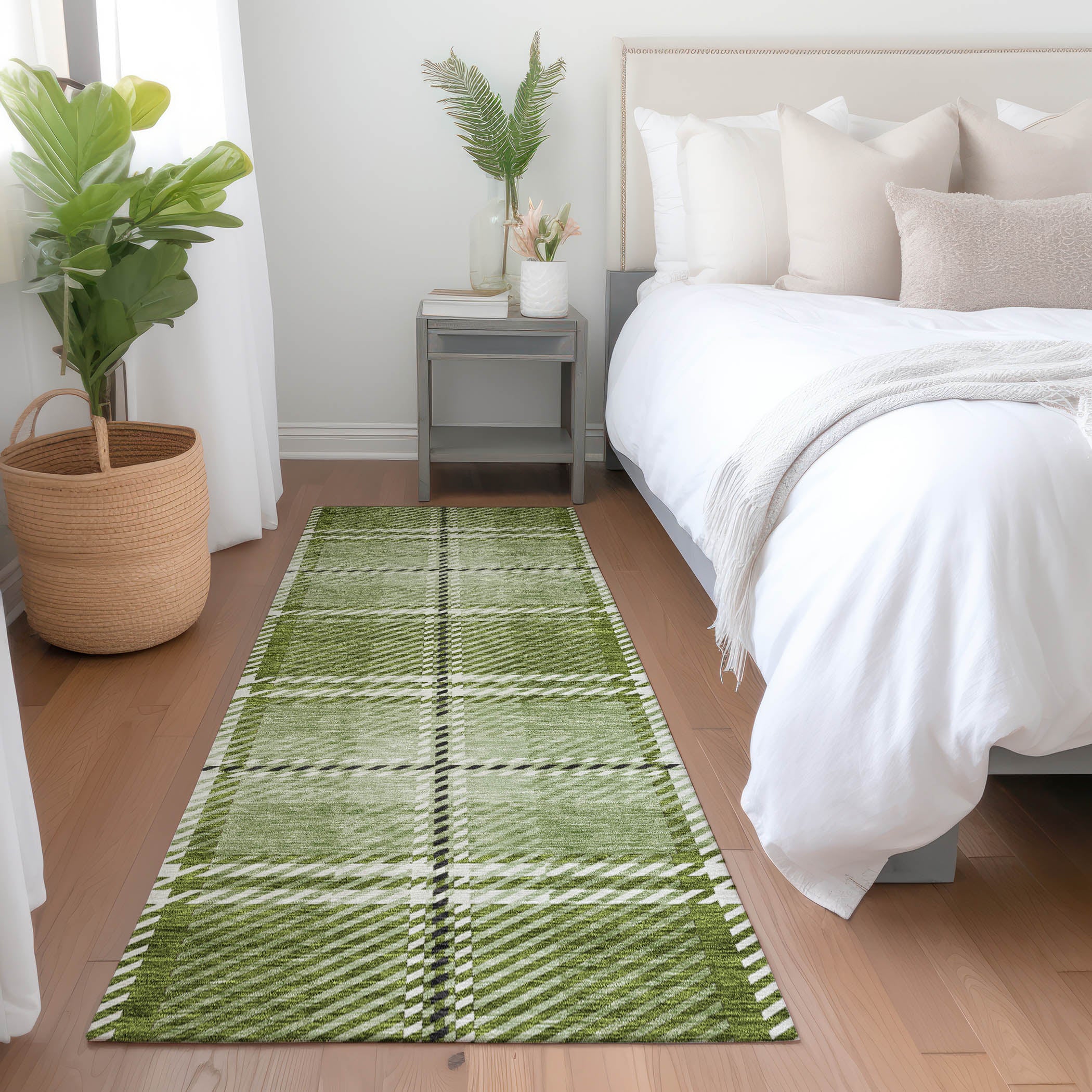 Chiang Mai Machine Washable Transitional Green Rug 2'3" x 7'6" #shape_Runner