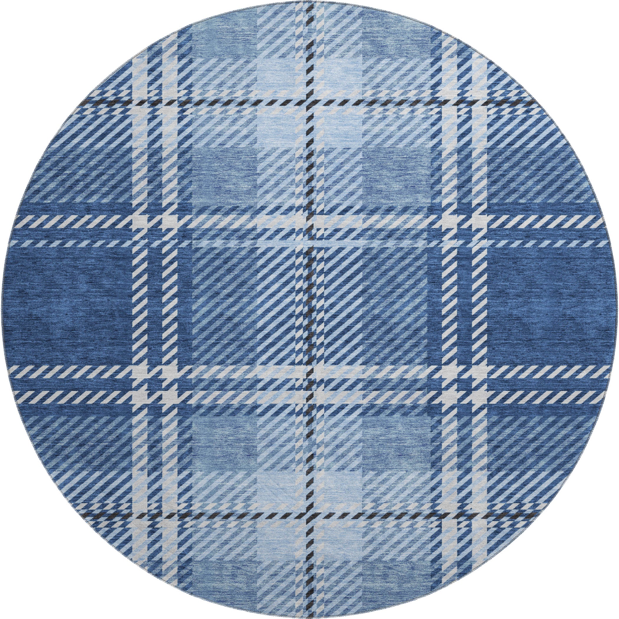 Chiang Mai Machine Washable Transitional Navy Blue Rug 8' x 8' #shape_Round