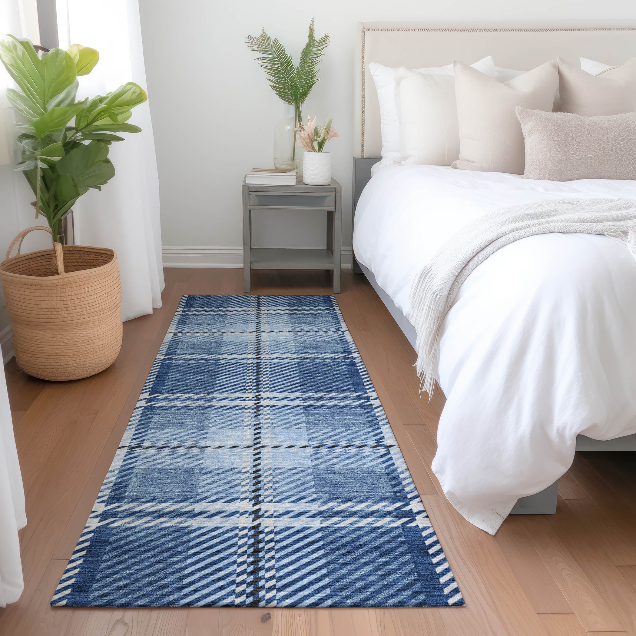 Chiang Mai Machine Washable Transitional Navy Blue Rug 2'3" x 7'6" #shape_Runner