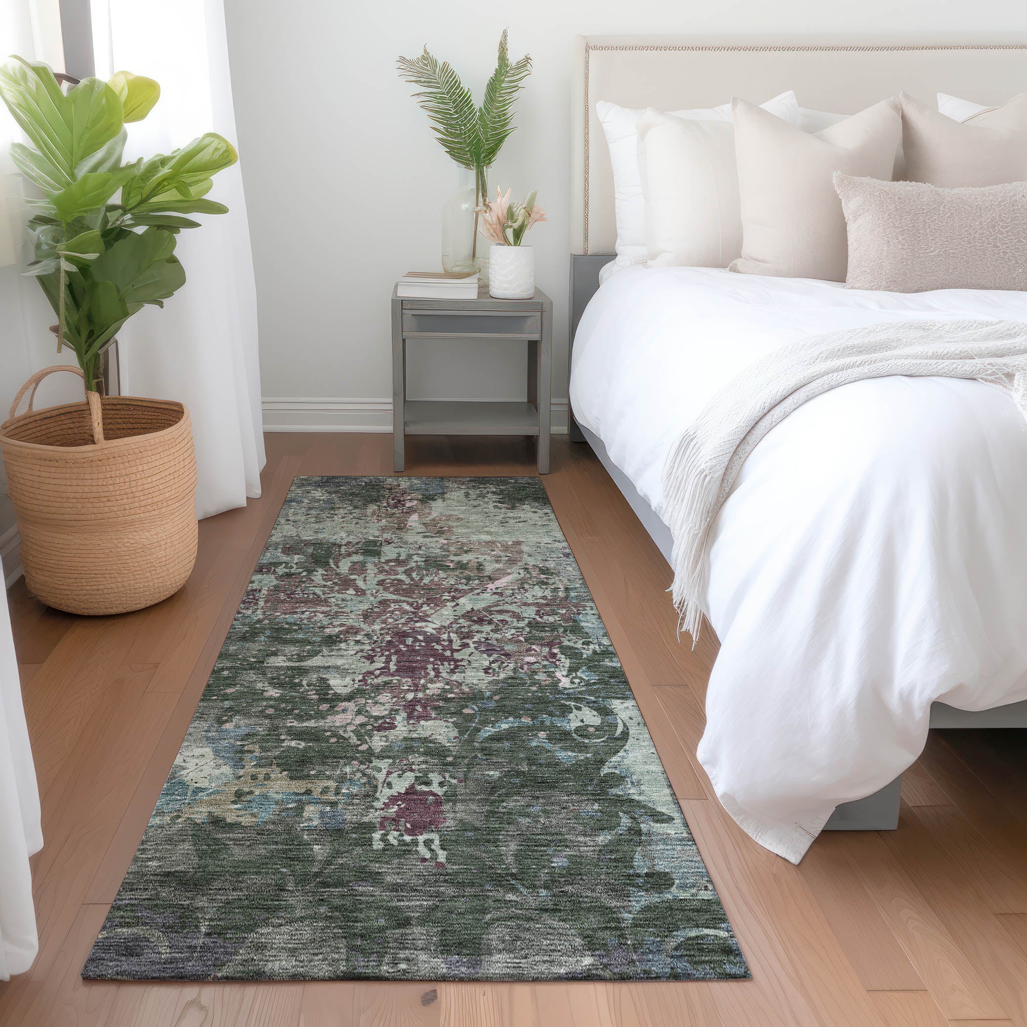Split Machine Washable Transitional Fern Green Rug 2'3" x 7'6" #shape_Runner