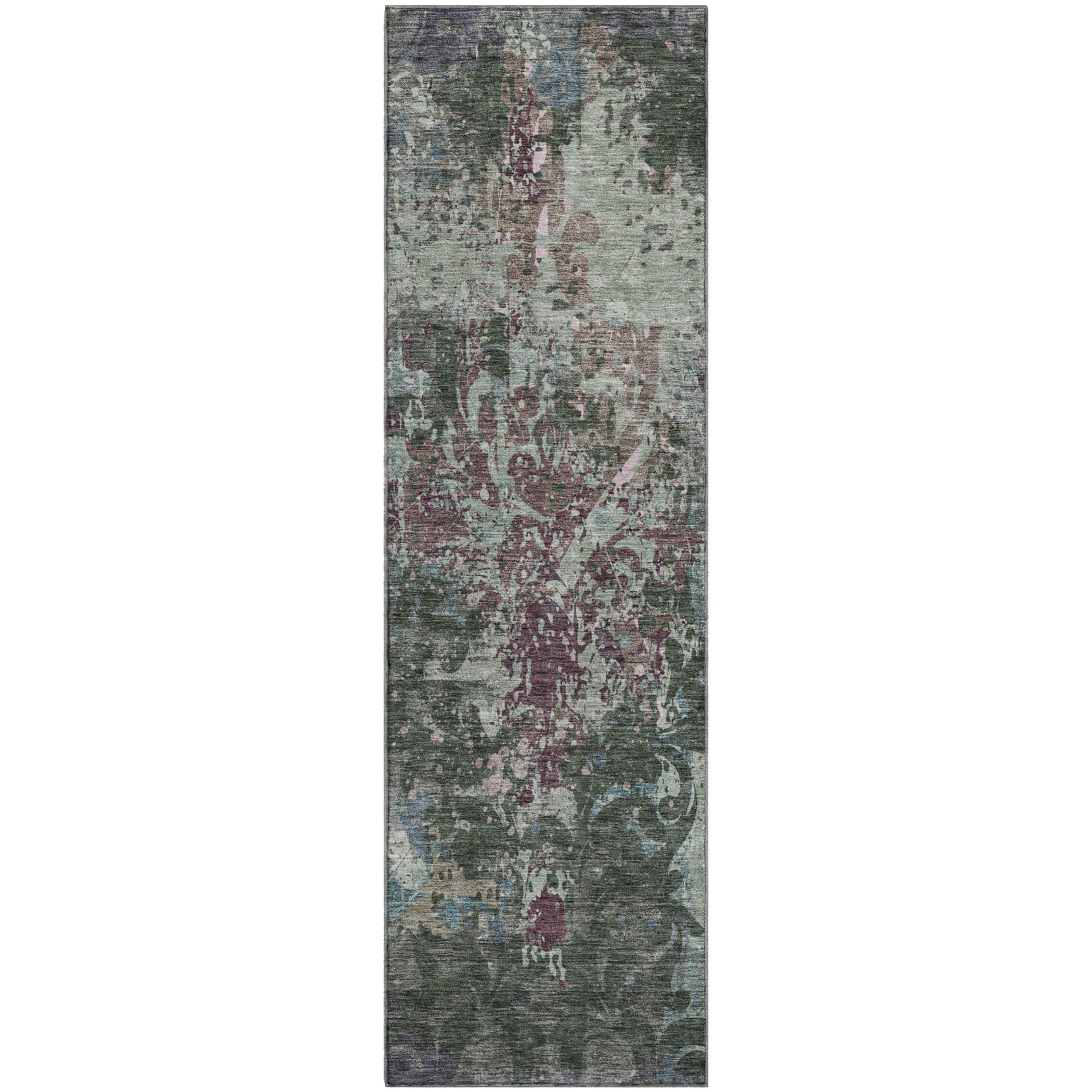 Split Machine Washable Transitional Fern Green Rug 2'3" x 7'6" #shape_Runner