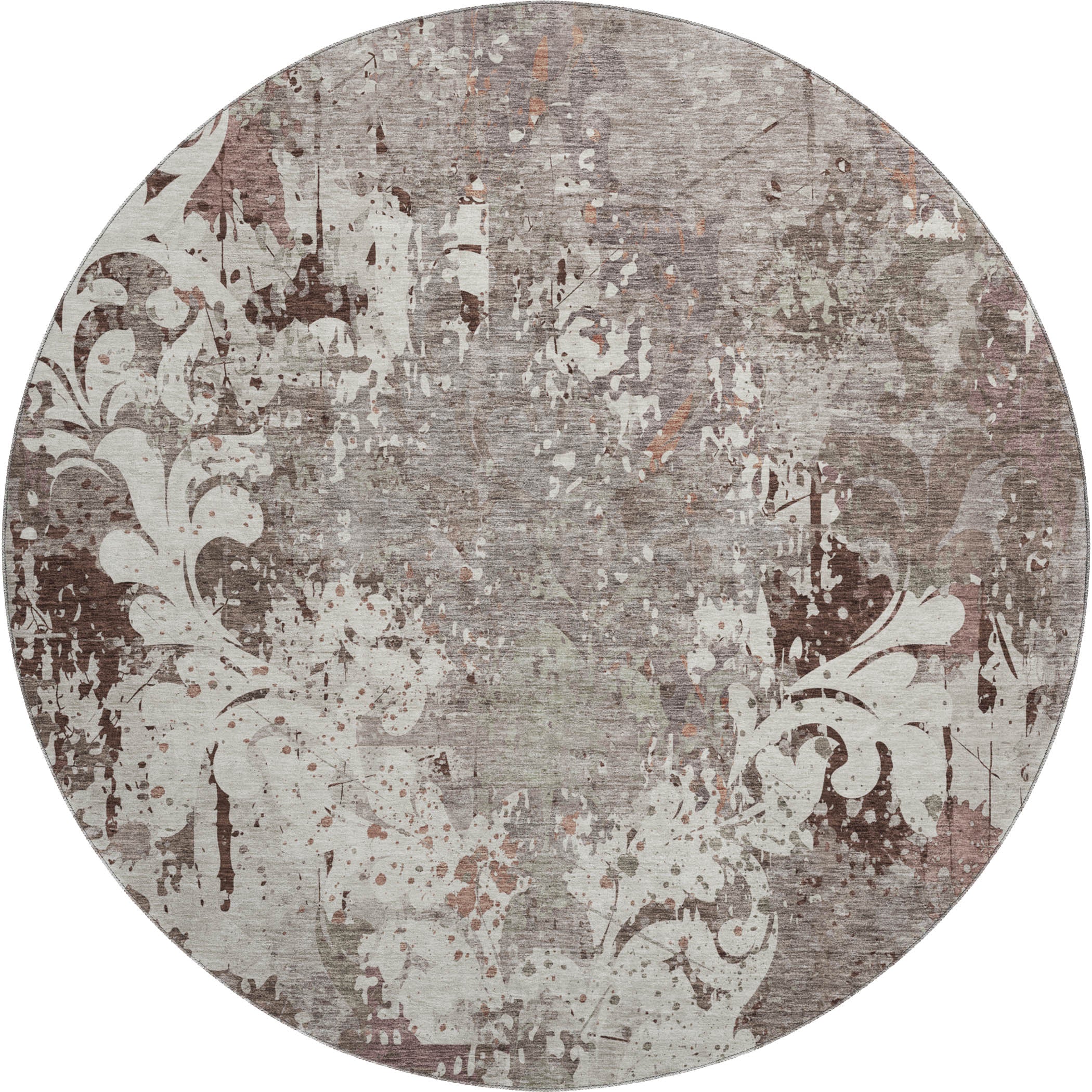 Split Machine Washable Transitional Taupe Brown Rug 8' x 8' #shape_Round