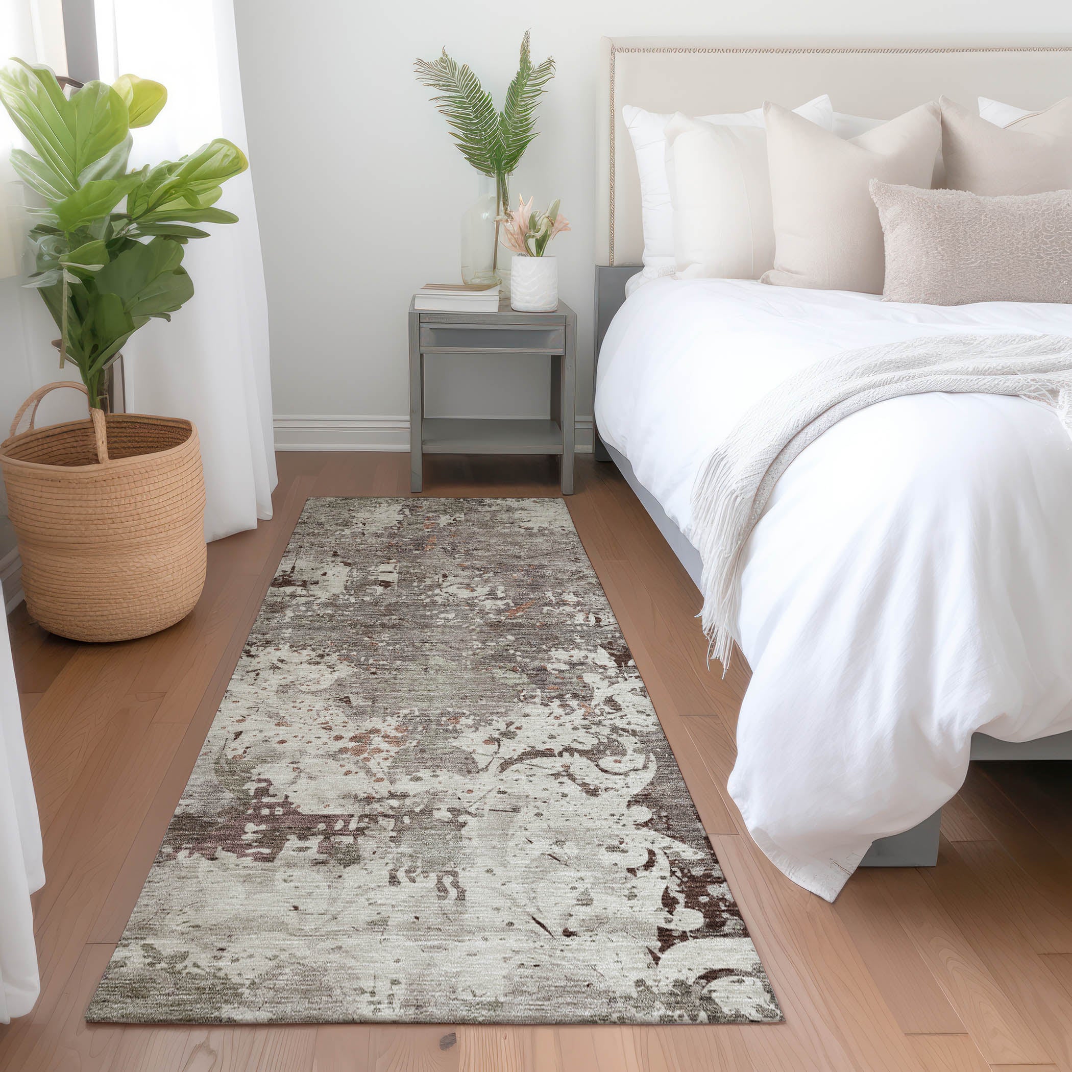 Split Machine Washable Transitional Taupe Brown Rug 2'3" x 7'6" #shape_Runner