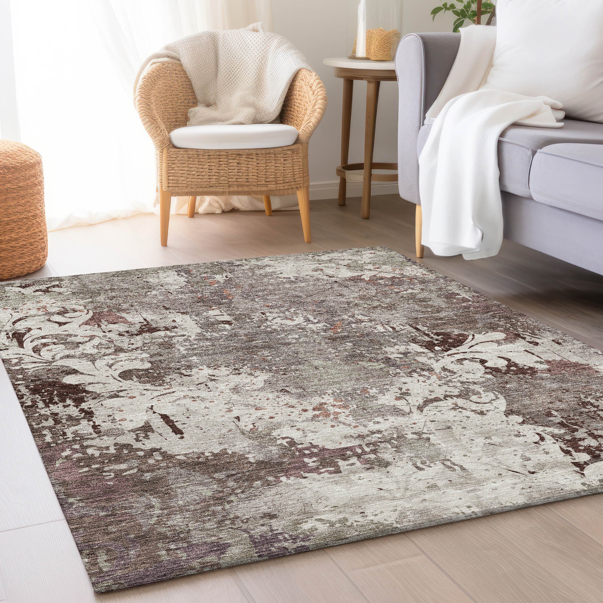 Split Machine Washable Transitional Taupe Brown Rug 2'6" x 3'10" #shape_Rectangle