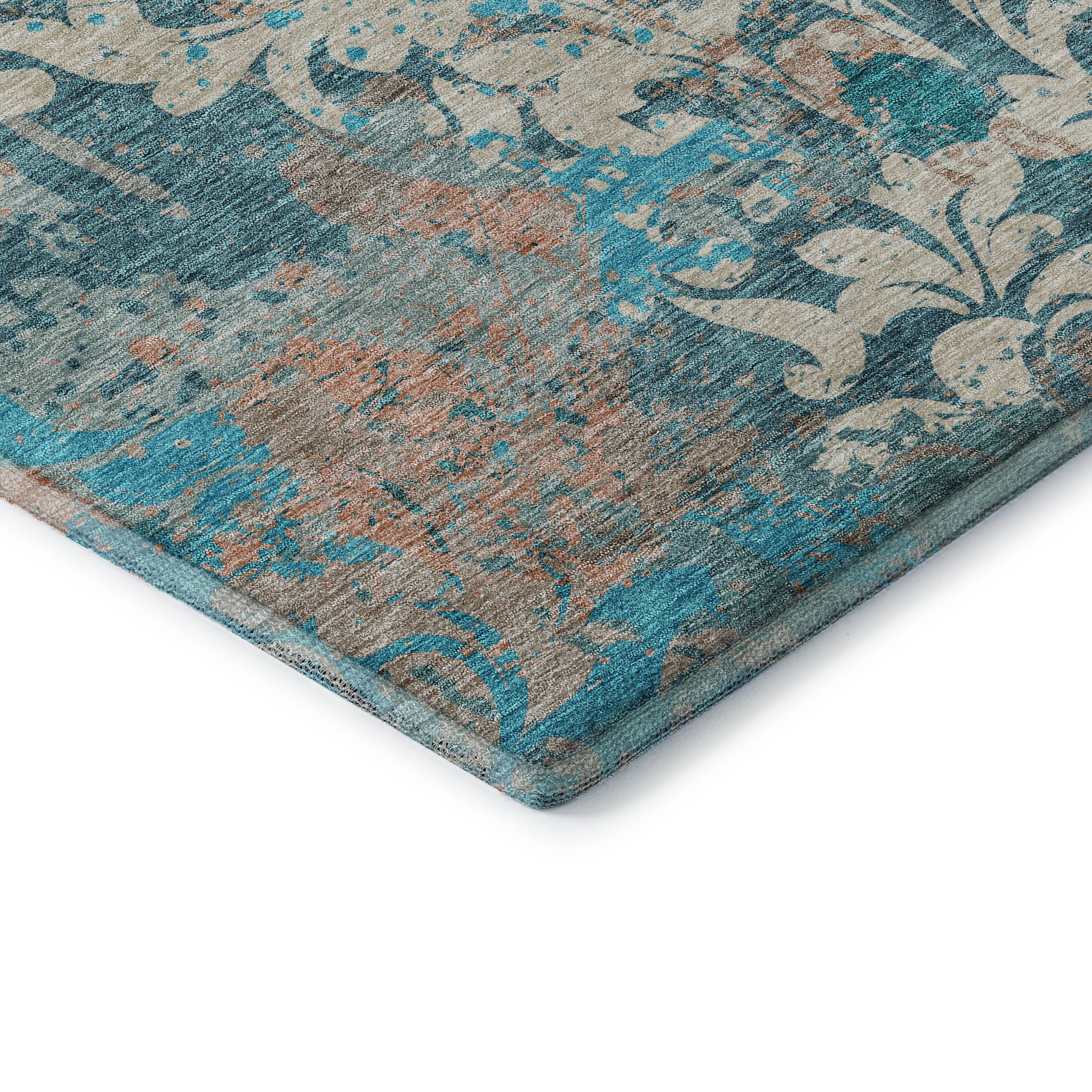 Split Machine Washable Transitional Teal Rug 1'8" x 2'6" #shape_Rectangle