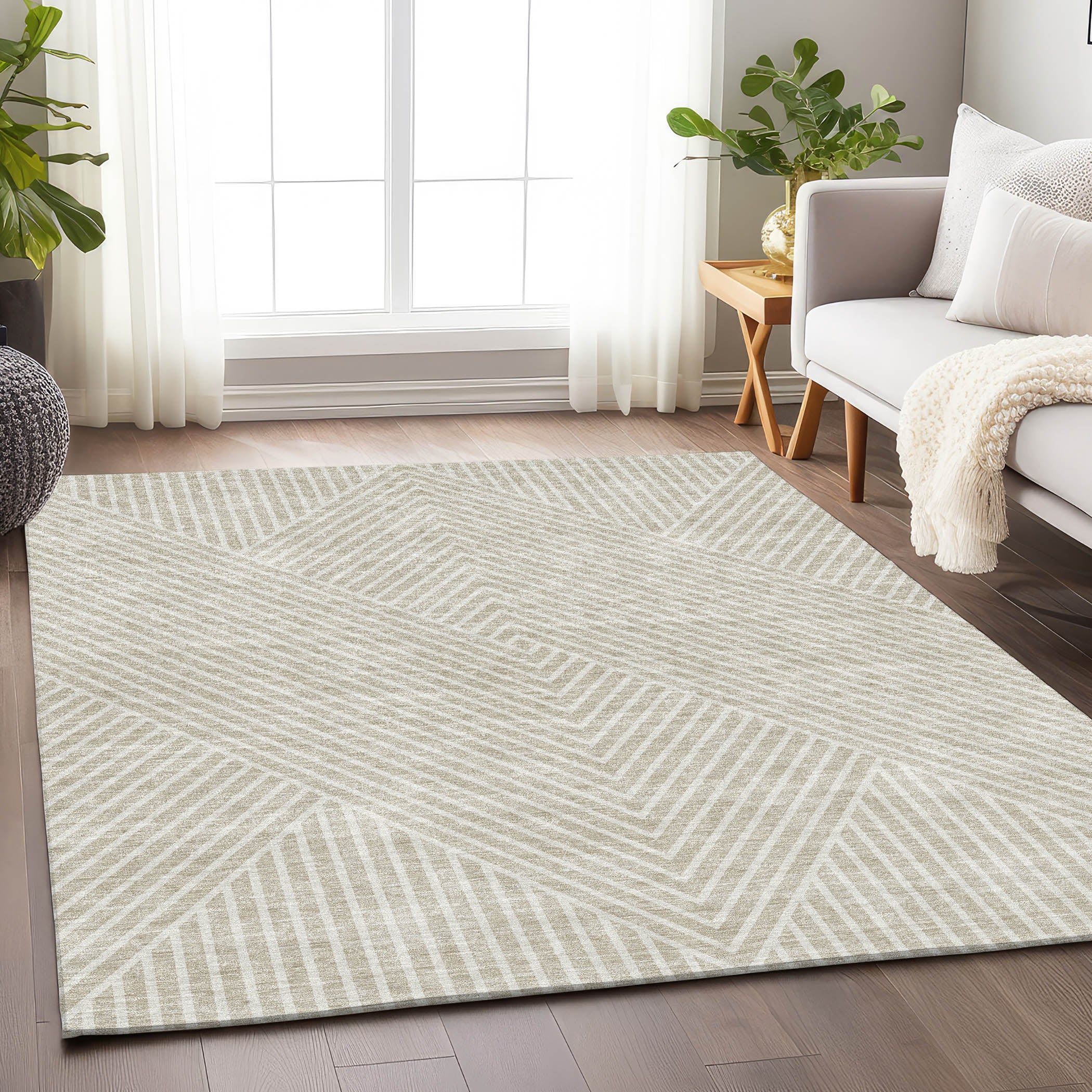 Bern Machine Washable Transitional Beige Brown Rug 2'6" x 3'10" #shape_Rectangle