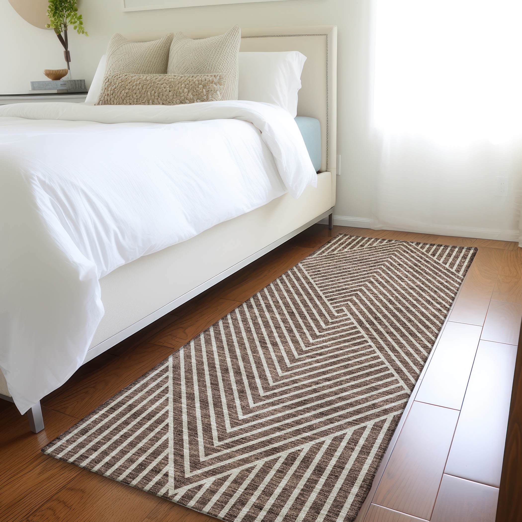 Bern Machine Washable Transitional Brown Rug 2'3" x 7'6" #shape_Runner