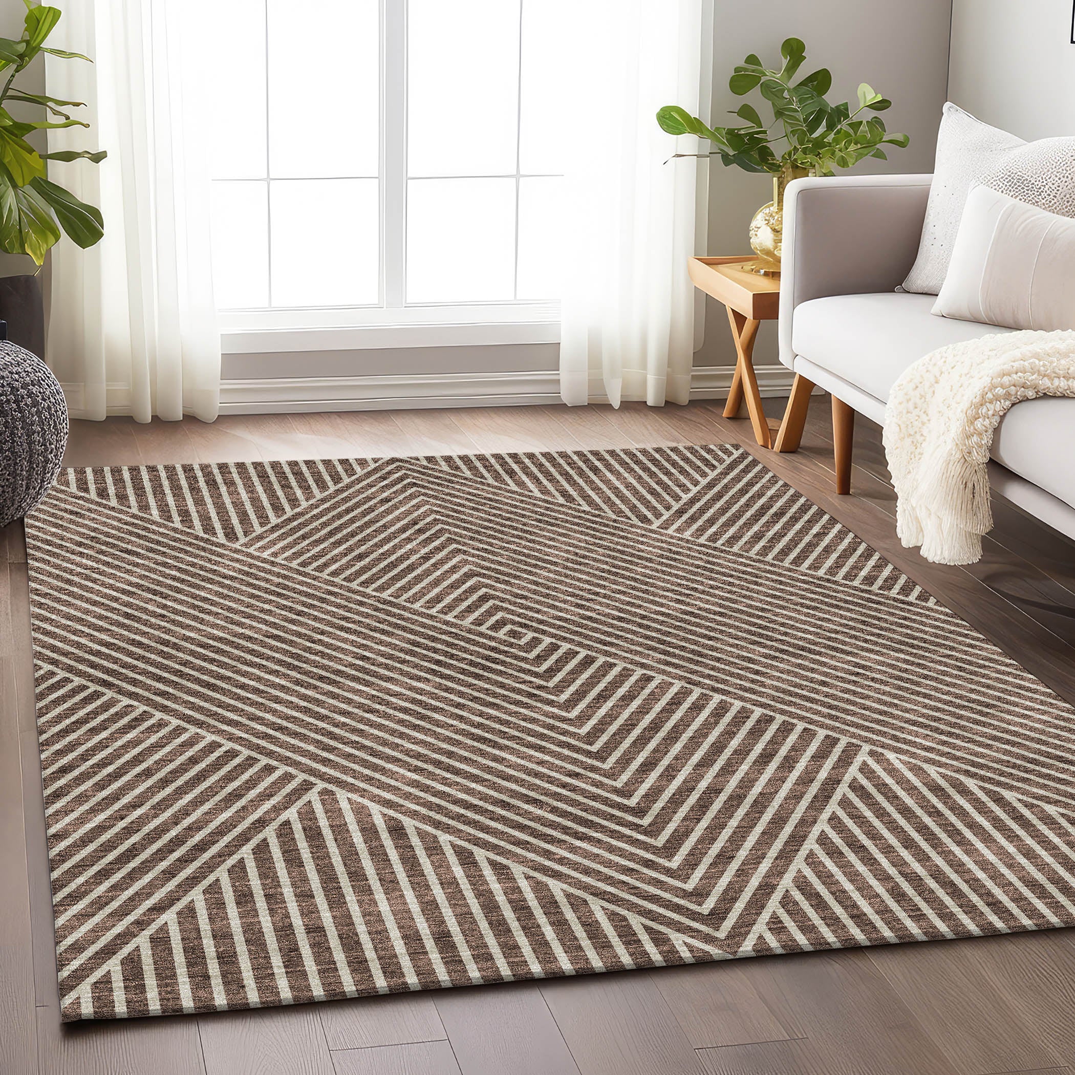 Bern Machine Washable Transitional Brown Rug 2'6" x 3'10" #shape_Rectangle