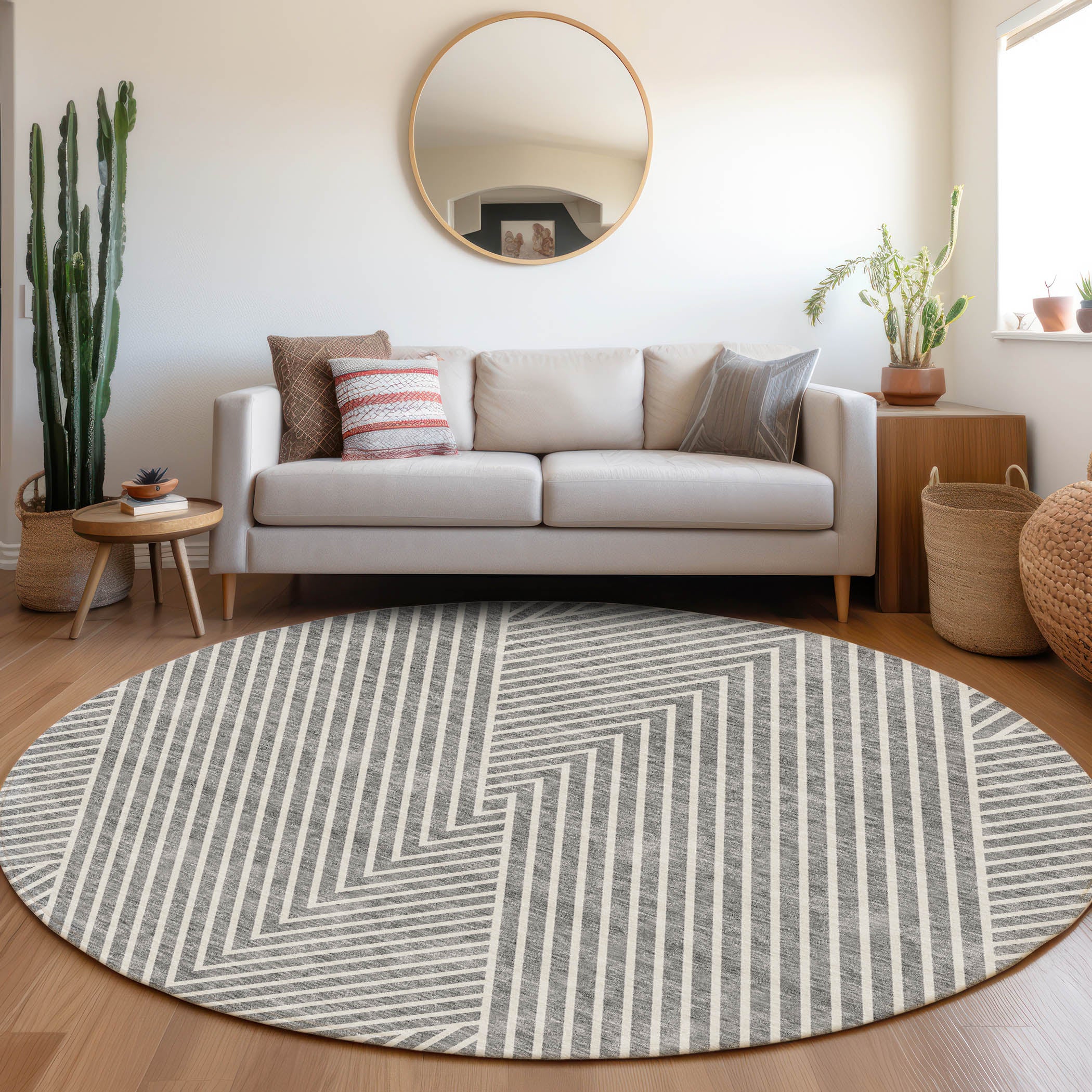 Bern Machine Washable Transitional Gray Rug 8' x 8' #shape_Round