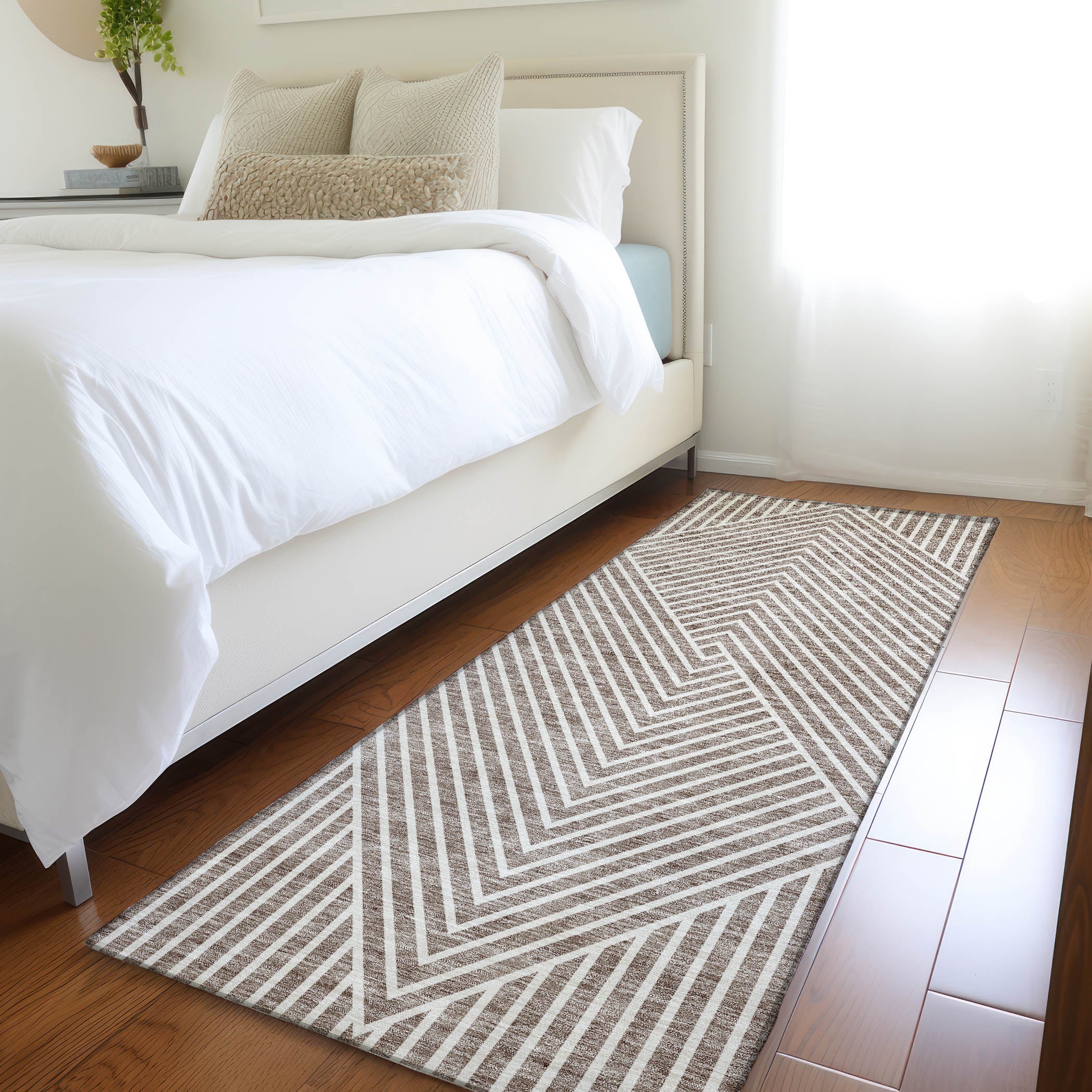 Bern Machine Washable Transitional Taupe Brown Rug 2'3" x 7'6" #shape_Runner
