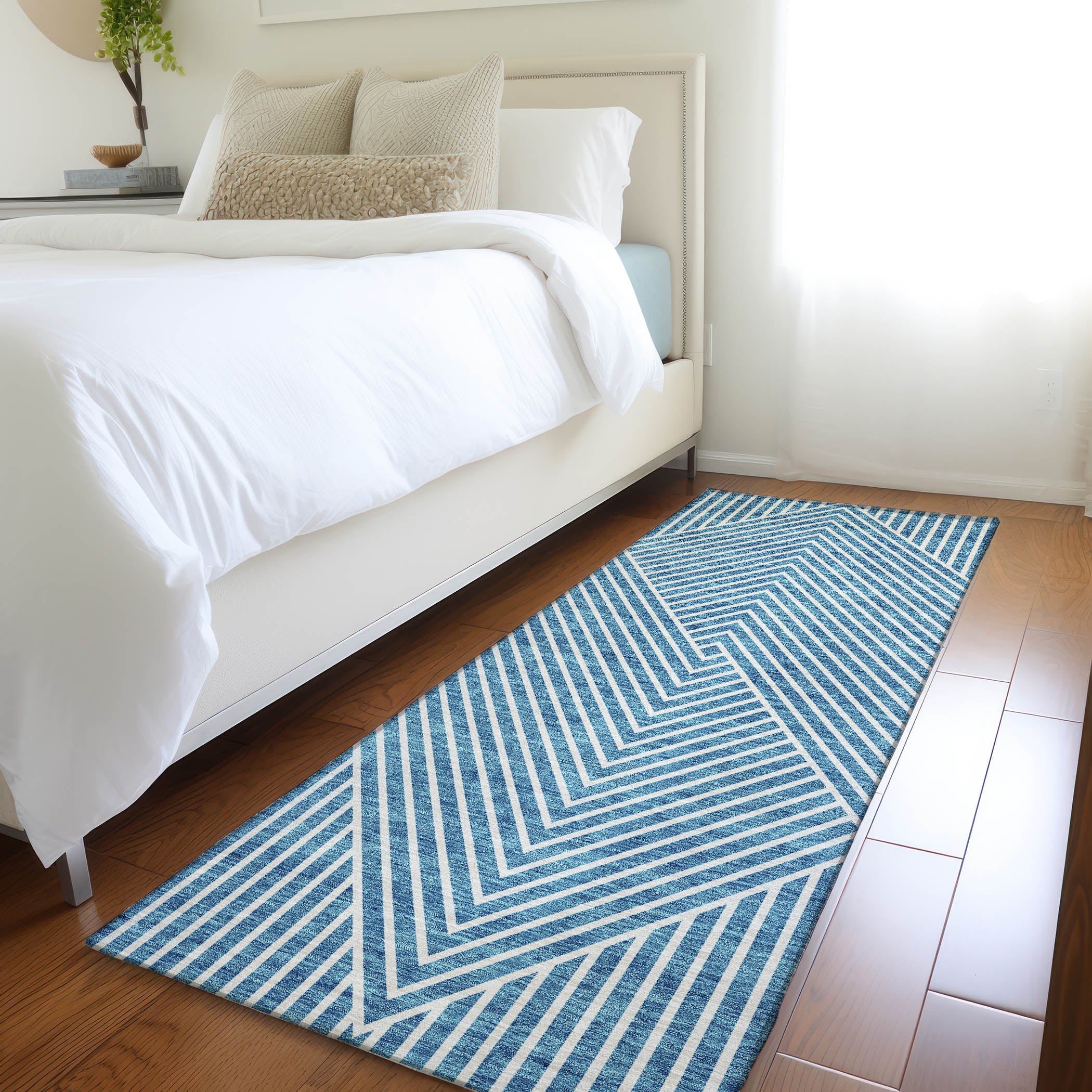 Bern Machine Washable Transitional Teal Rug 2'3" x 7'6" #shape_Runner